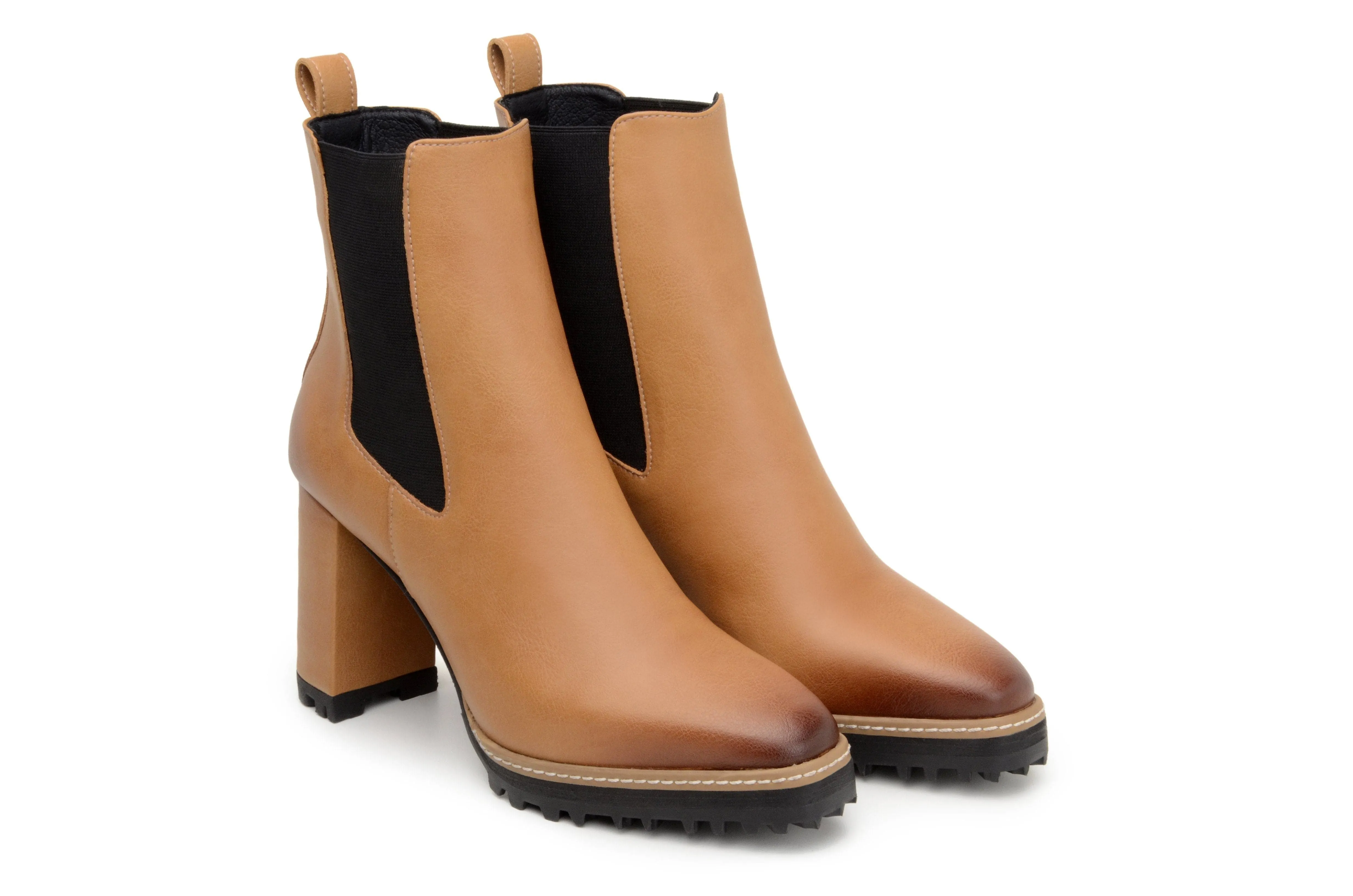Practical Use Insulated Mountain Climber 'Blake' vegan leather chelsea with high heel by Zette Shoes - tan