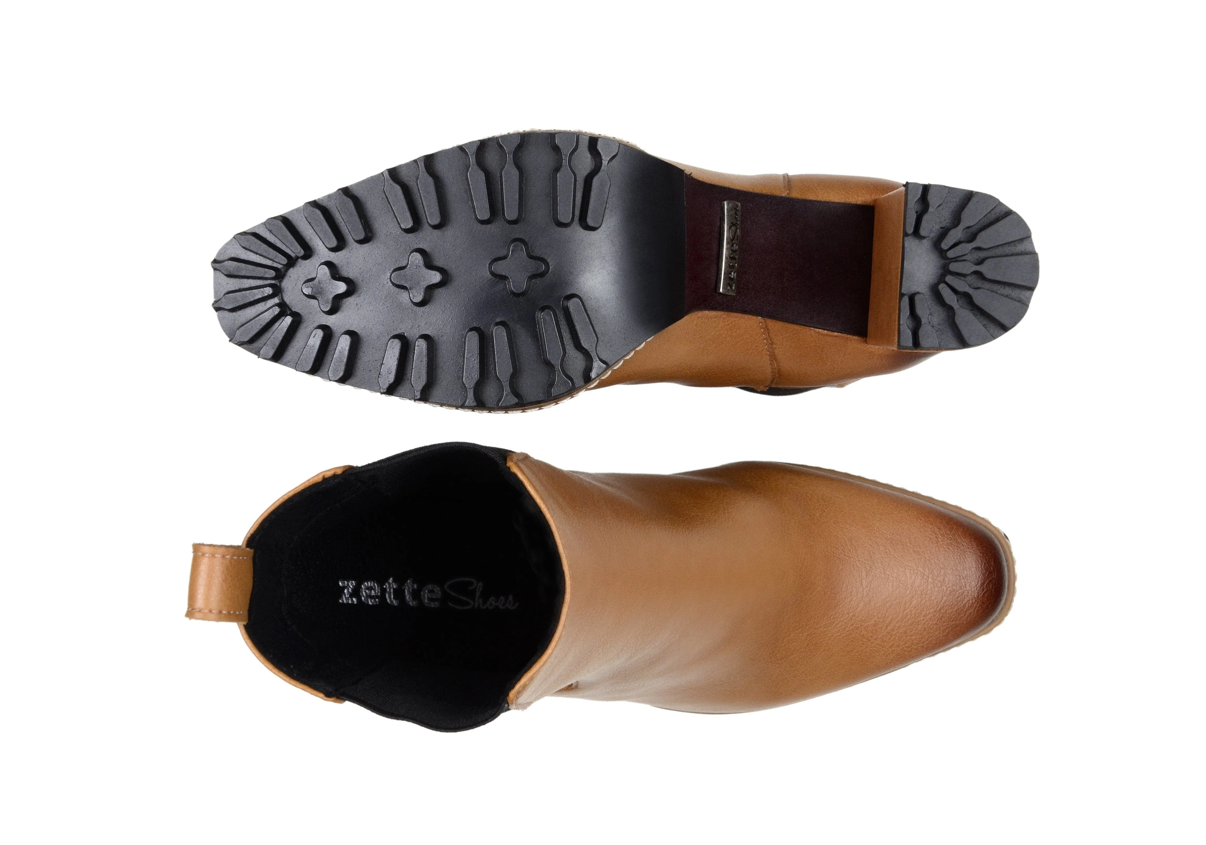'Blake' vegan leather chelsea with high heel by Zette Shoes - tan Seamless Comfort Work Commute