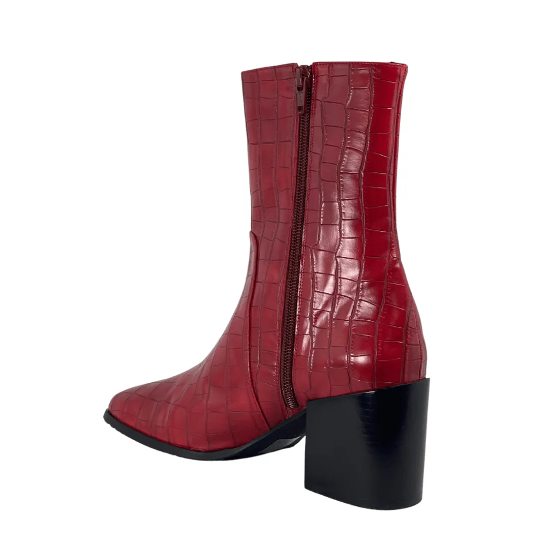 'Menos' vegan mid-calf boot by Zette Shoes - red croc Music Fan