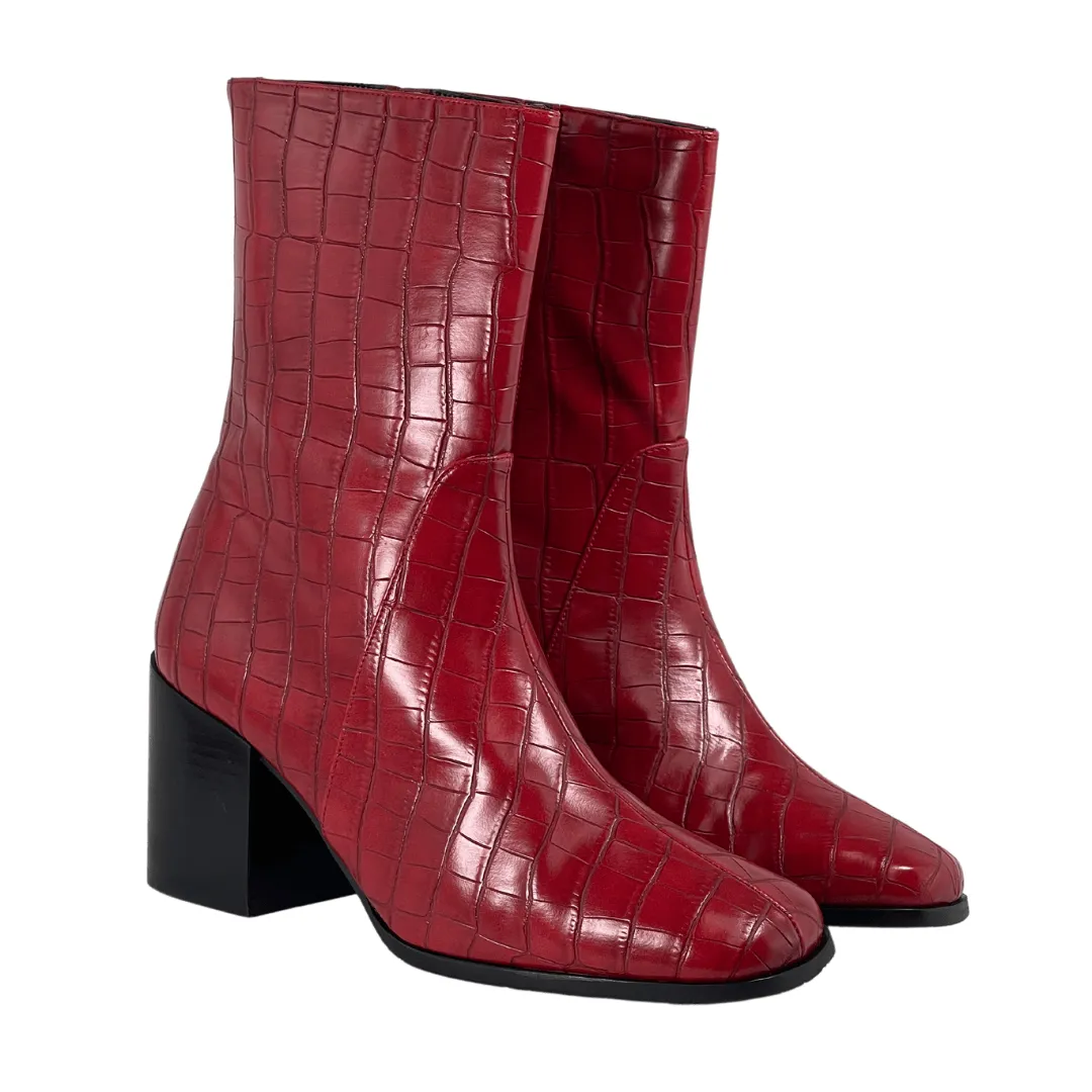 'Menos' vegan mid-calf boot by Zette Shoes - red croc Daily Essentials anti static