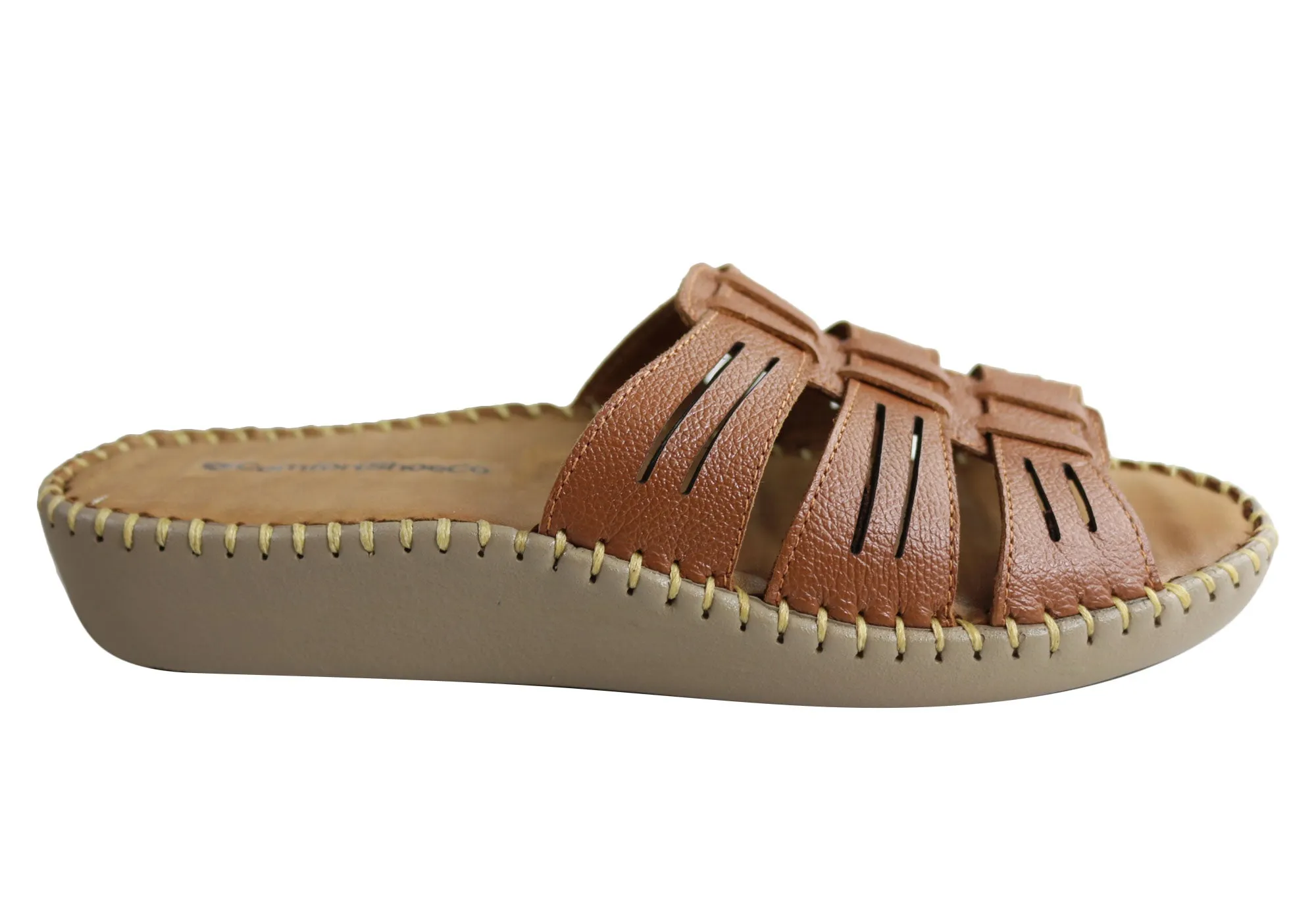 Comfortshoeco Renee Womens Leather Brazilian Comfort Slides Sandals Simple Footwear