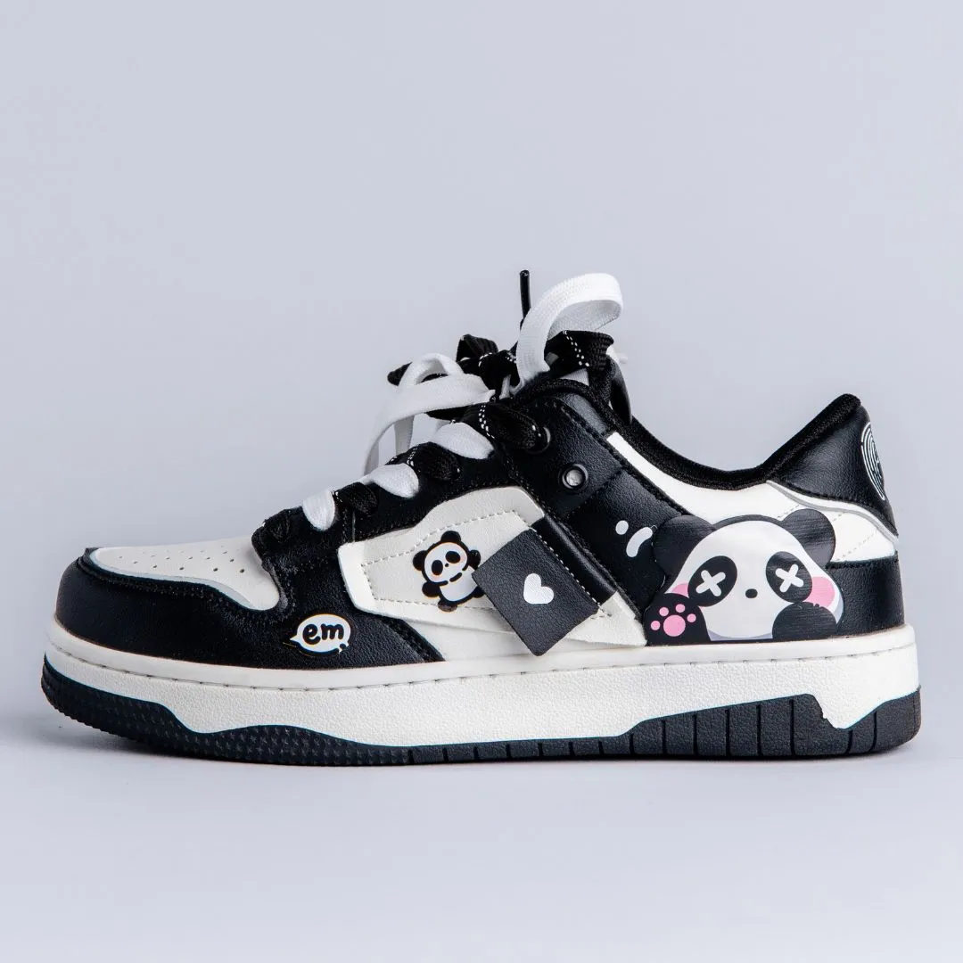 Sparkly Eyed Panda Chunky Black Shoes - Unisex construction