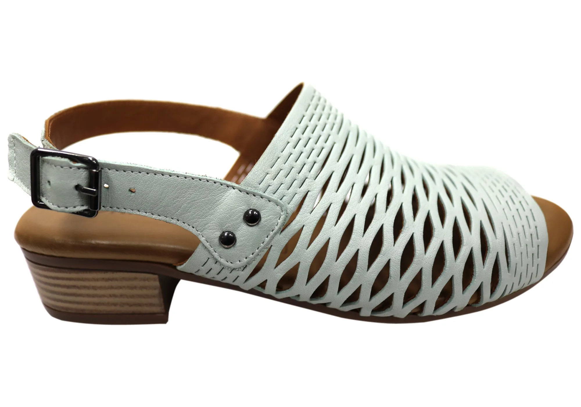 Orizonte Greta Womens European Leather Low Heel Comfortable Sandals Tropical Glow