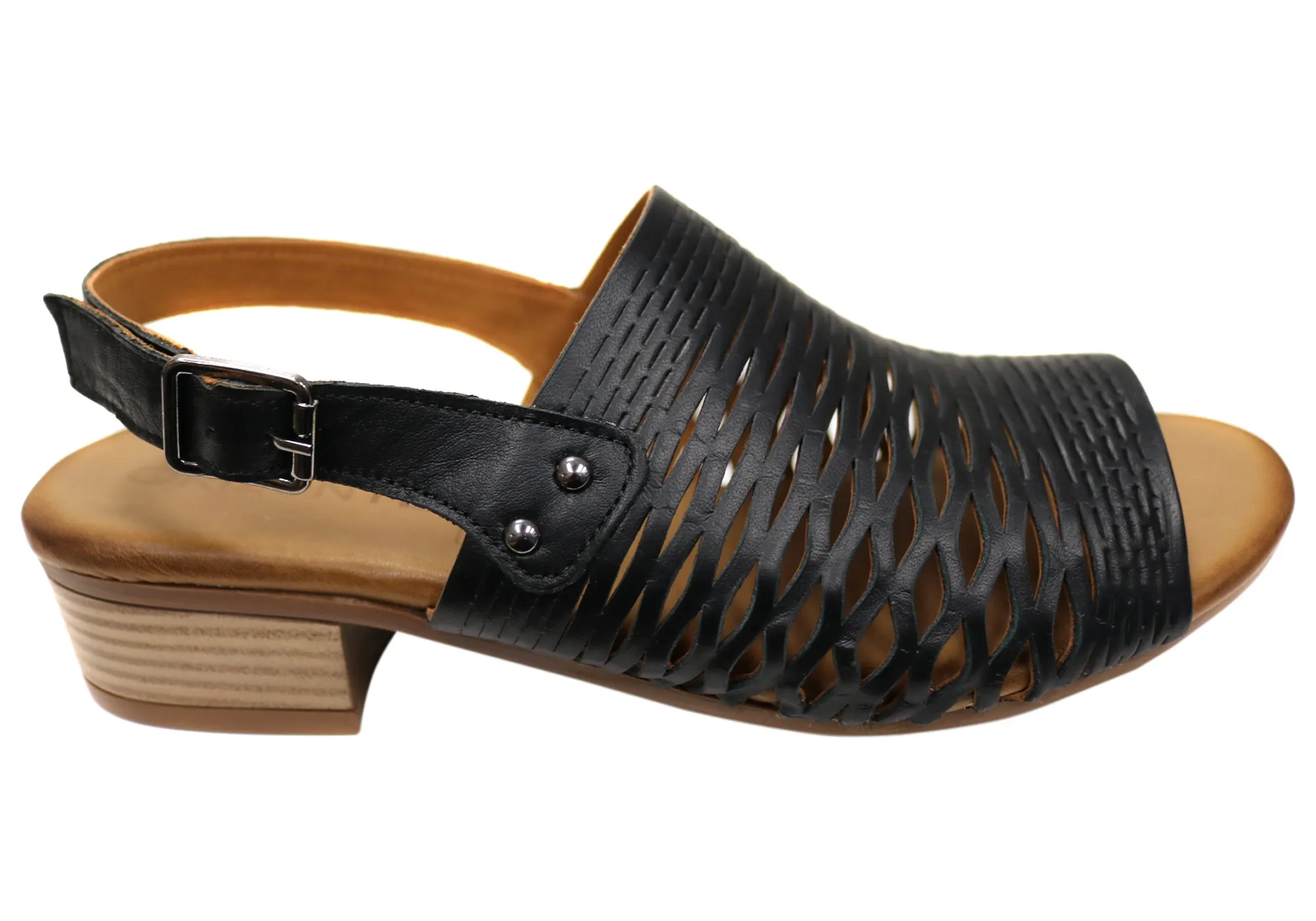 Ventilated Design Sun Play Orizonte Greta Womens European Leather Low Heel Comfortable Sandals