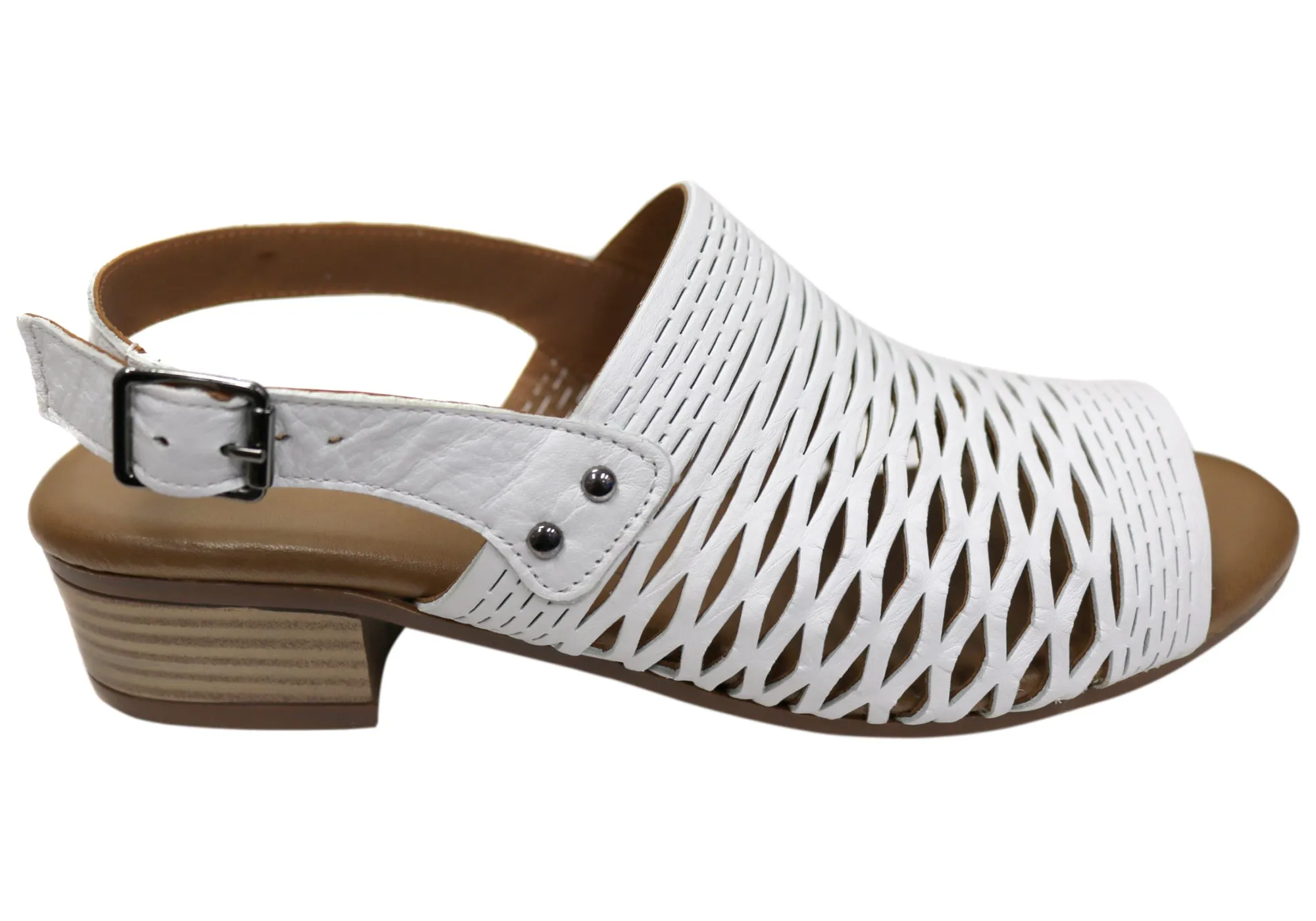 Orizonte Greta Womens European Leather Low Heel Comfortable Sandals Light Build