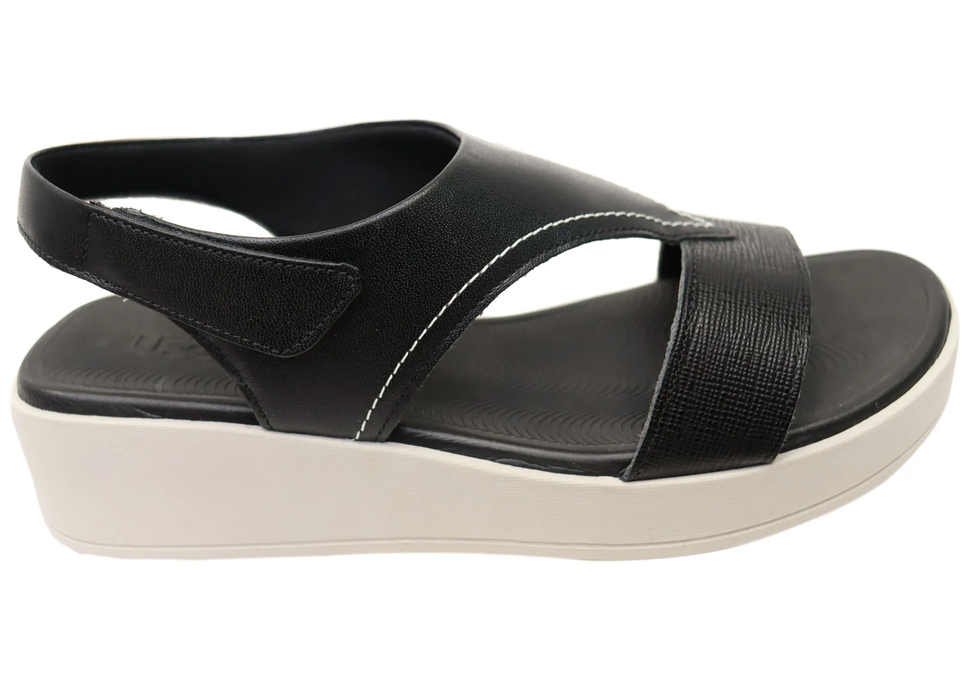 Usaflex Bridgette Womens Comfortable Leather Sandals Made In Brazil Elastic Straps Comfort Walk