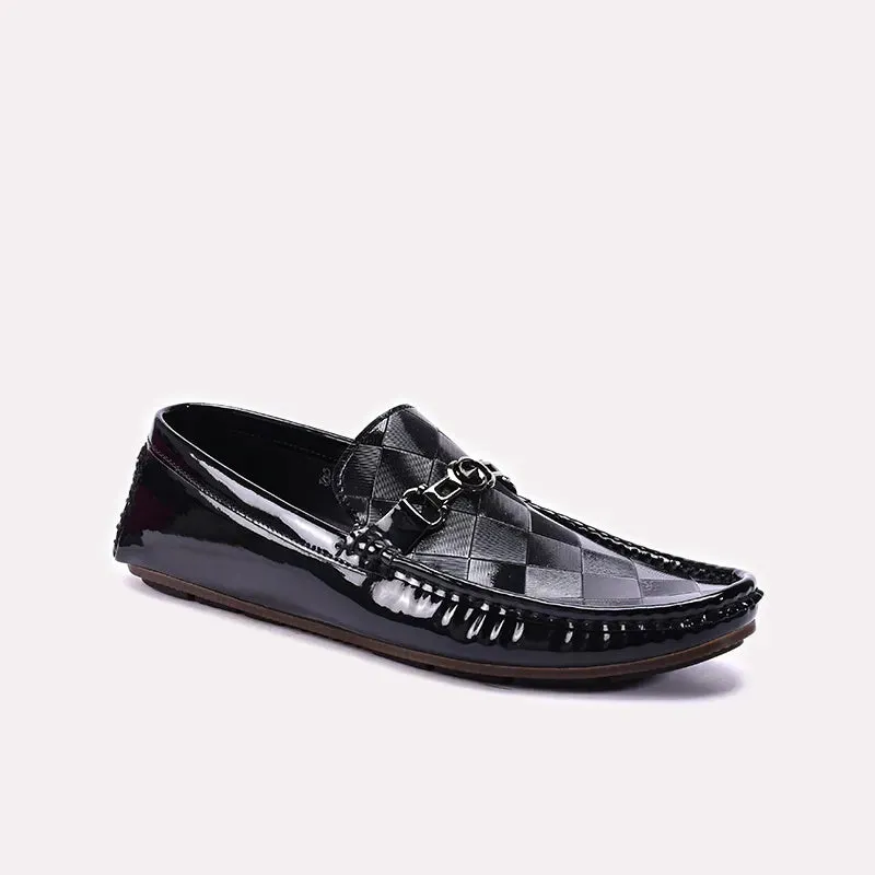 Smooth Padding Black Glossy Pleaded Loafers 0130912