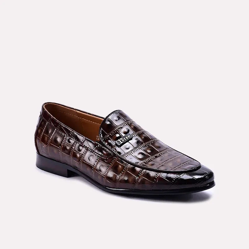 Dominic Dark Brown Crocodile Formal Loafers 0111064 Balanced Step Formal Wear