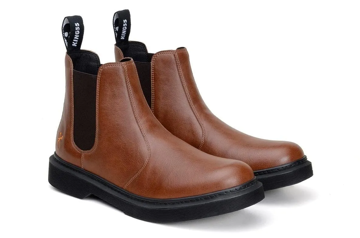 'Brick Lane' Vegan Chelsea Boot by King55 - Cognac Seamless Comfort All Day Worker