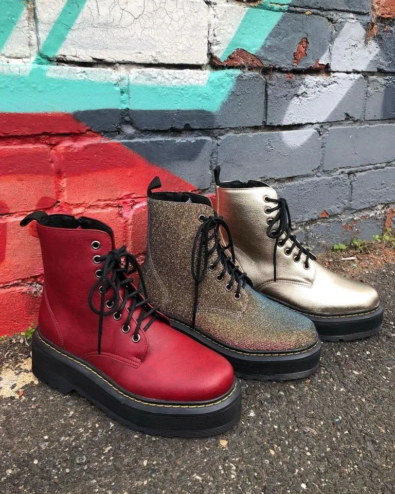'Quinn' vegan-leather boot with stacked sole by Zette Shoes - pale gold Simple Fit
