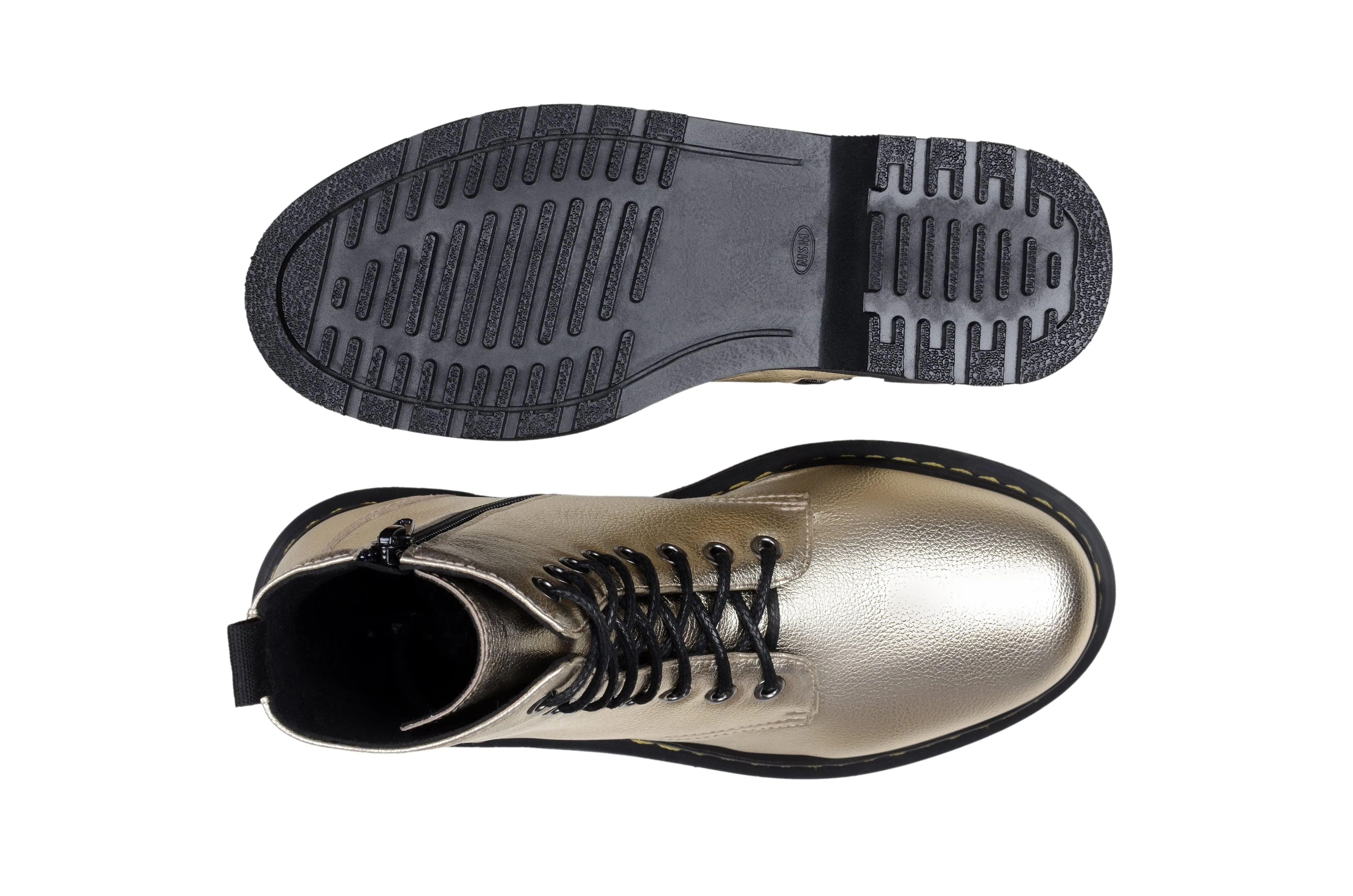 Tough Build 'Quinn' vegan-leather boot with stacked sole by Zette Shoes - pale gold