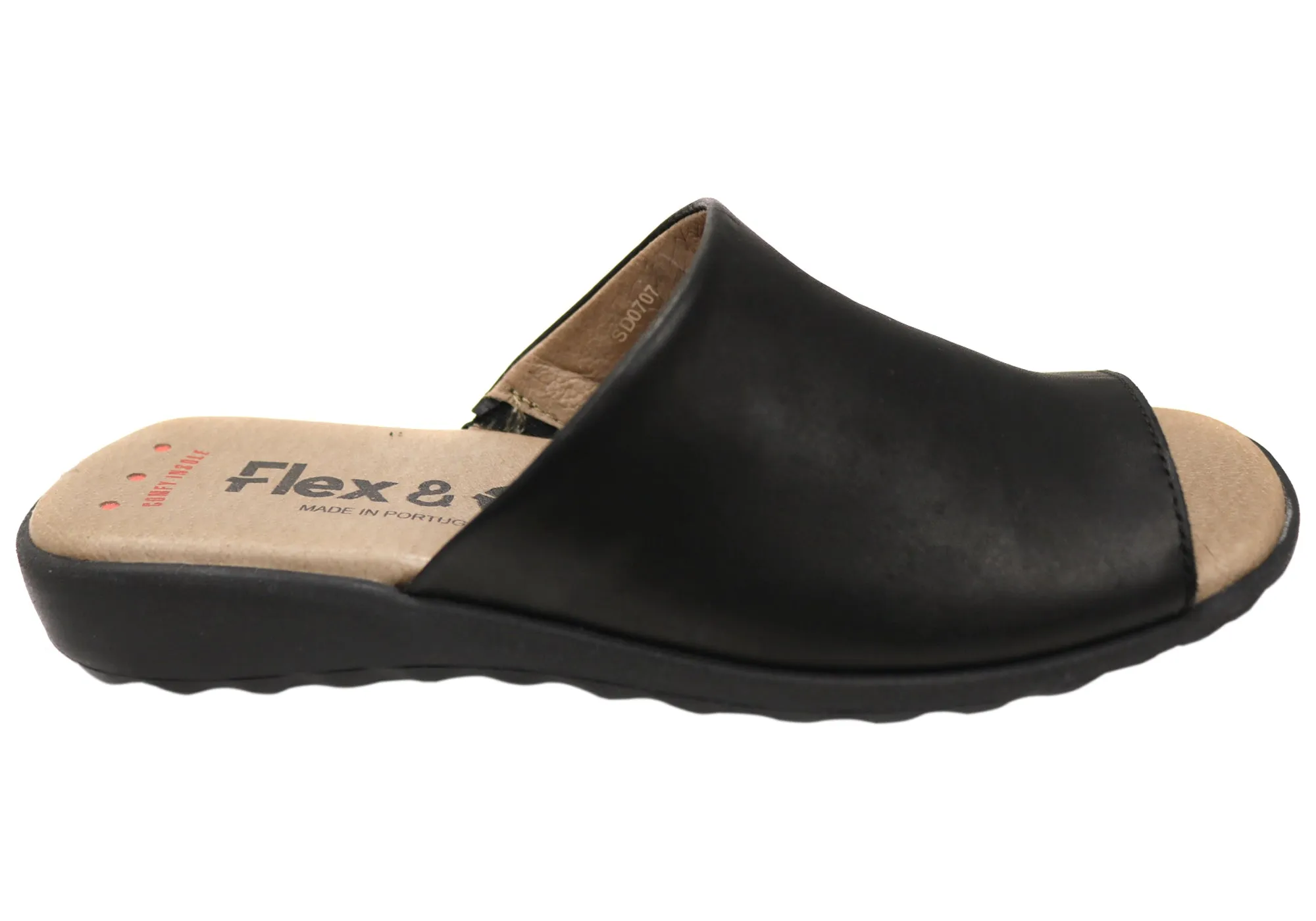Flex & Go Host Womens Comfort Leather Slides Sandals Made In Portugal Breath Mesh