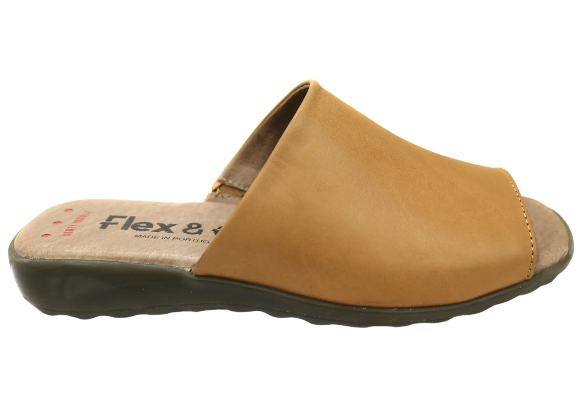Cool Surface Light Travel Flex & Go Host Womens Comfort Leather Slides Sandals Made In Portugal