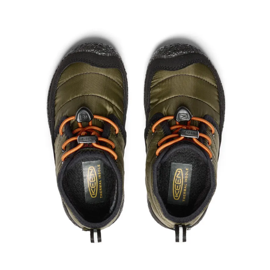 Little Kids' Howser II Waterproof Chukka  |  Dark Olive/Gold Flame Durable Shell All Day Worker hypoallergenic