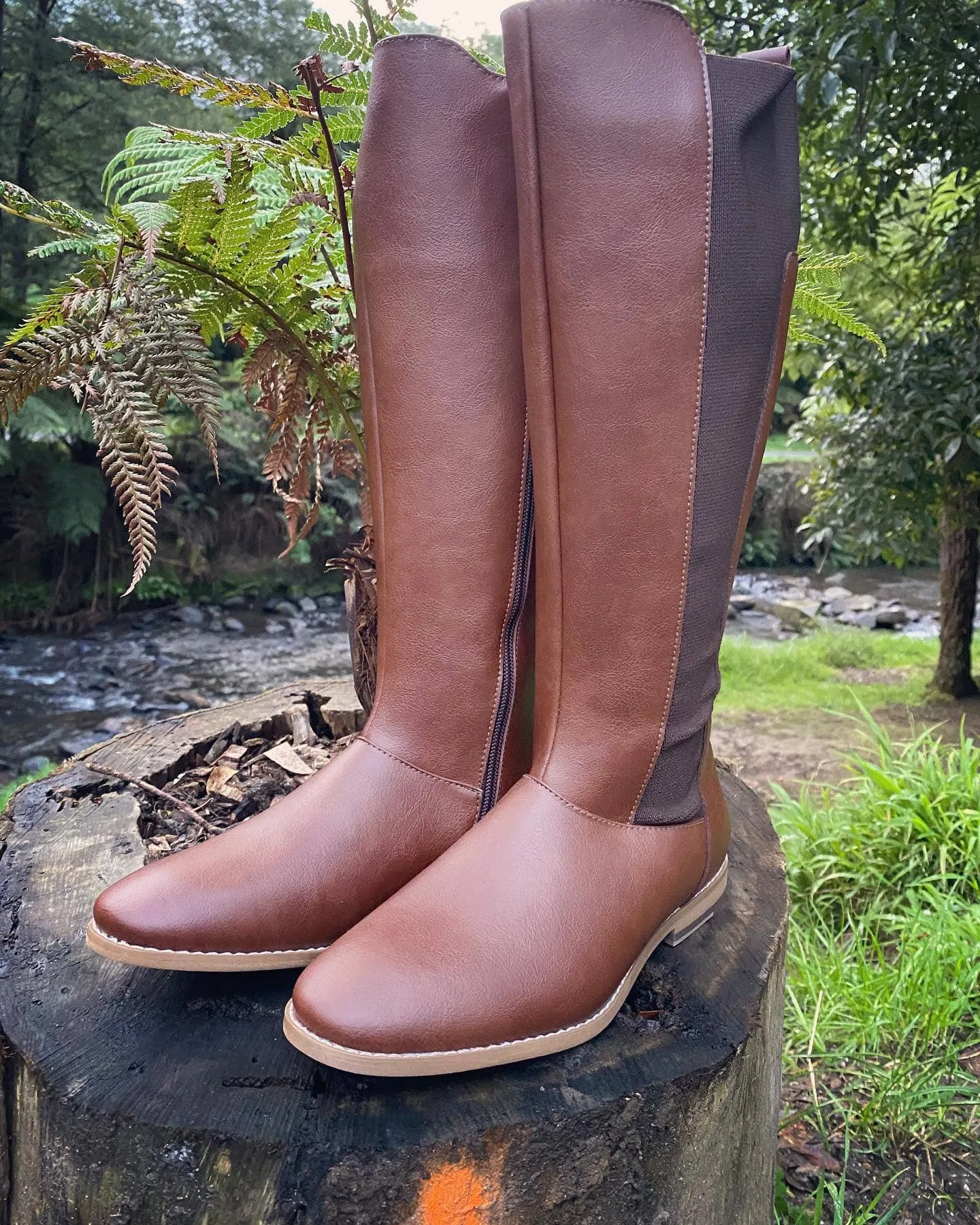Neutral Build 'Holly' vegan leather knee-high riding boot by Zette Shoes - cognac