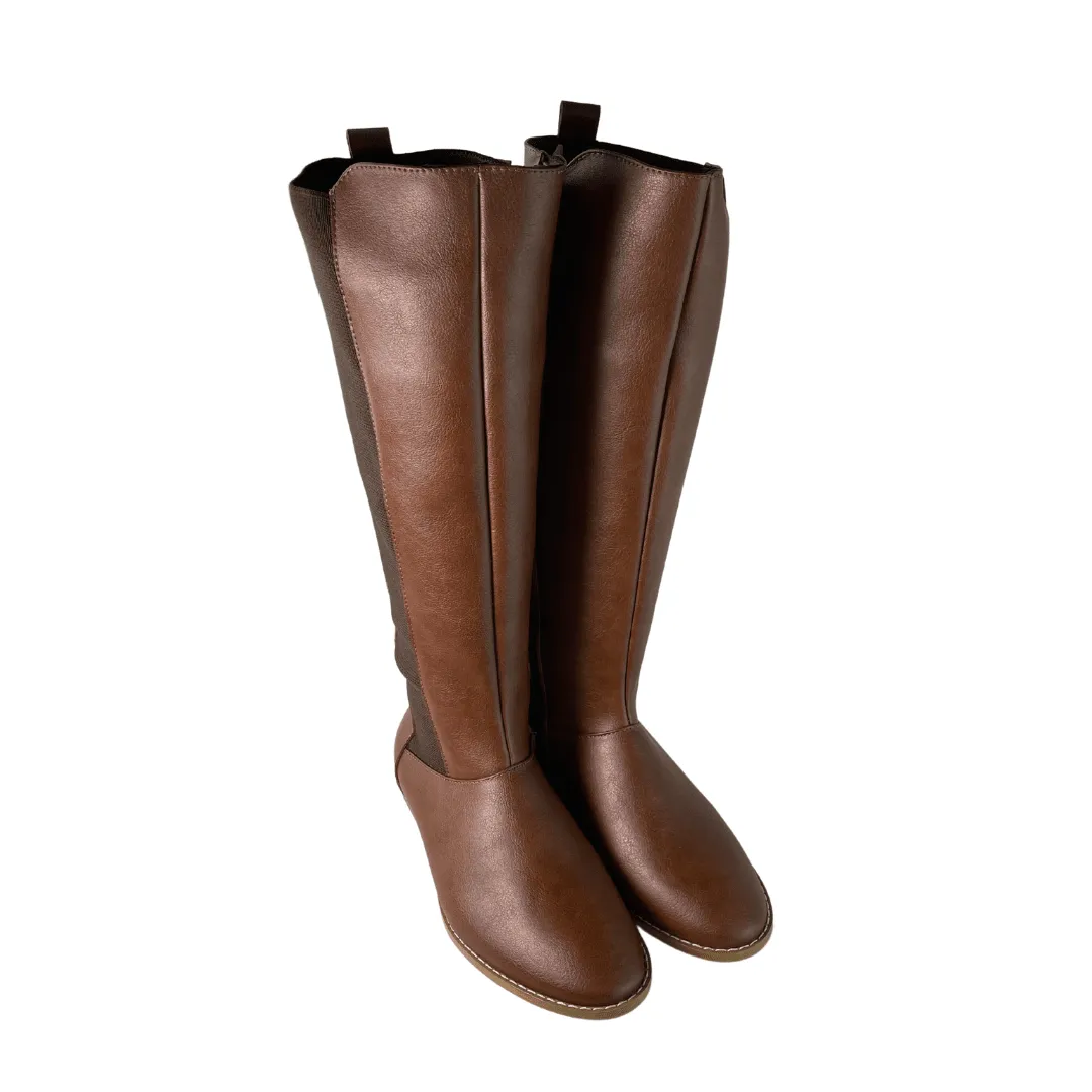 'Holly' vegan leather knee-high riding boot by Zette Shoes - cognac Rainy Day