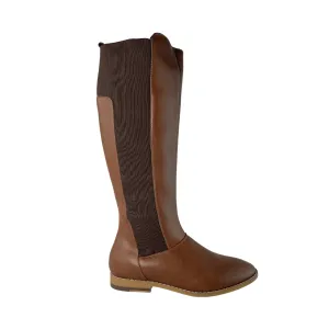 Waterproof Weekend Wanderer Vintage Vibe 'Holly' vegan leather knee-high riding boot by Zette Shoes - cognac