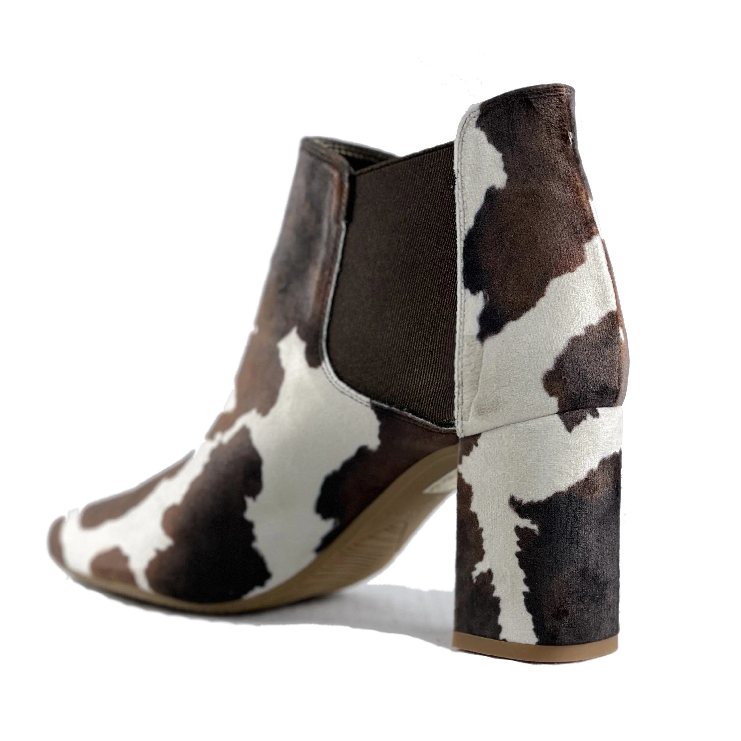 Everyday Wear Trail Comfort 'Rachel' vegan Chelsea bootie by Zette Shoes - velvet cow print