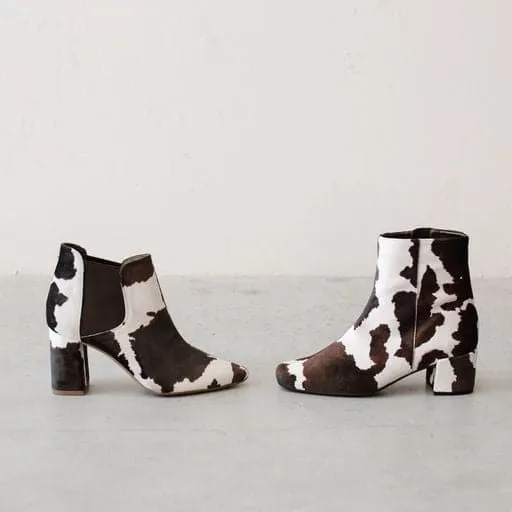 'Rachel' vegan Chelsea bootie by Zette Shoes - velvet cow print Durable Shell Adventure Journey