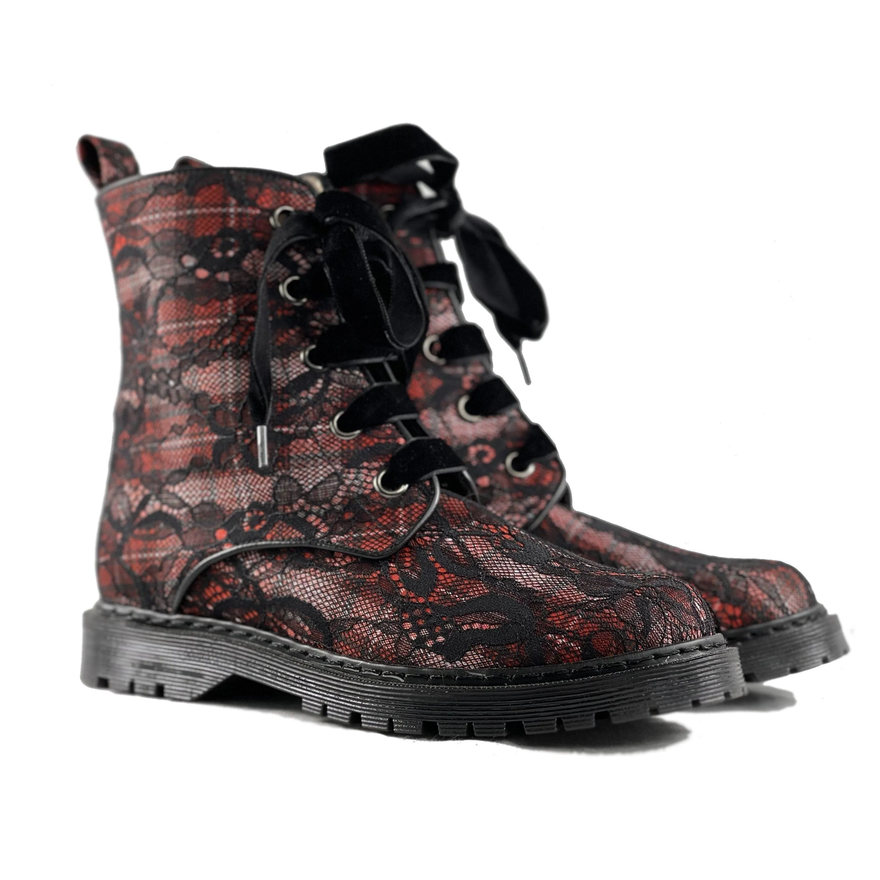 Padded Footbed Nude Soft 'Billie' vegan combat boots by Zette Shoes - tartan lace