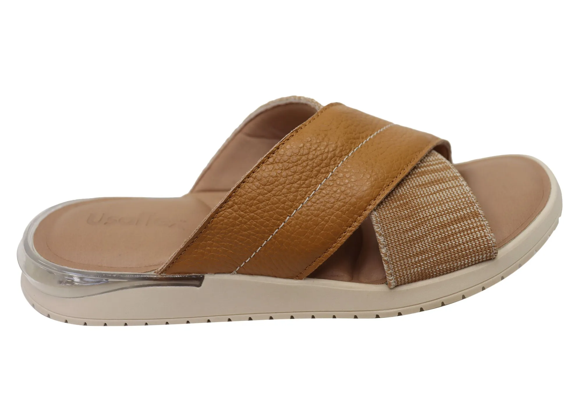 Usaflex Sunni Womens Comfortable Brazilian Leather Slides Sandals Air Friendly Crystal Shine