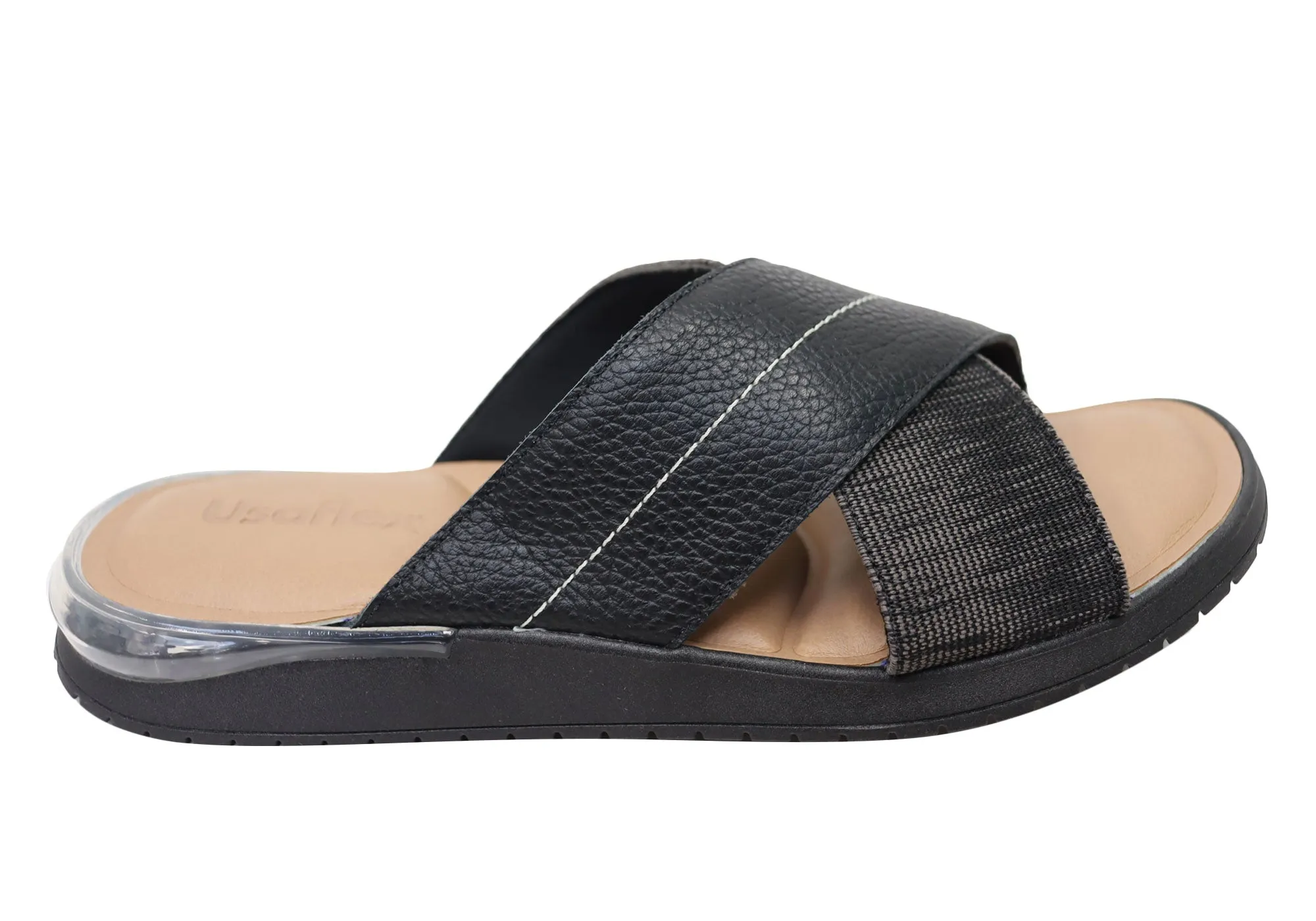 Active Day Outfit Match Usaflex Sunni Womens Comfortable Brazilian Leather Slides Sandals