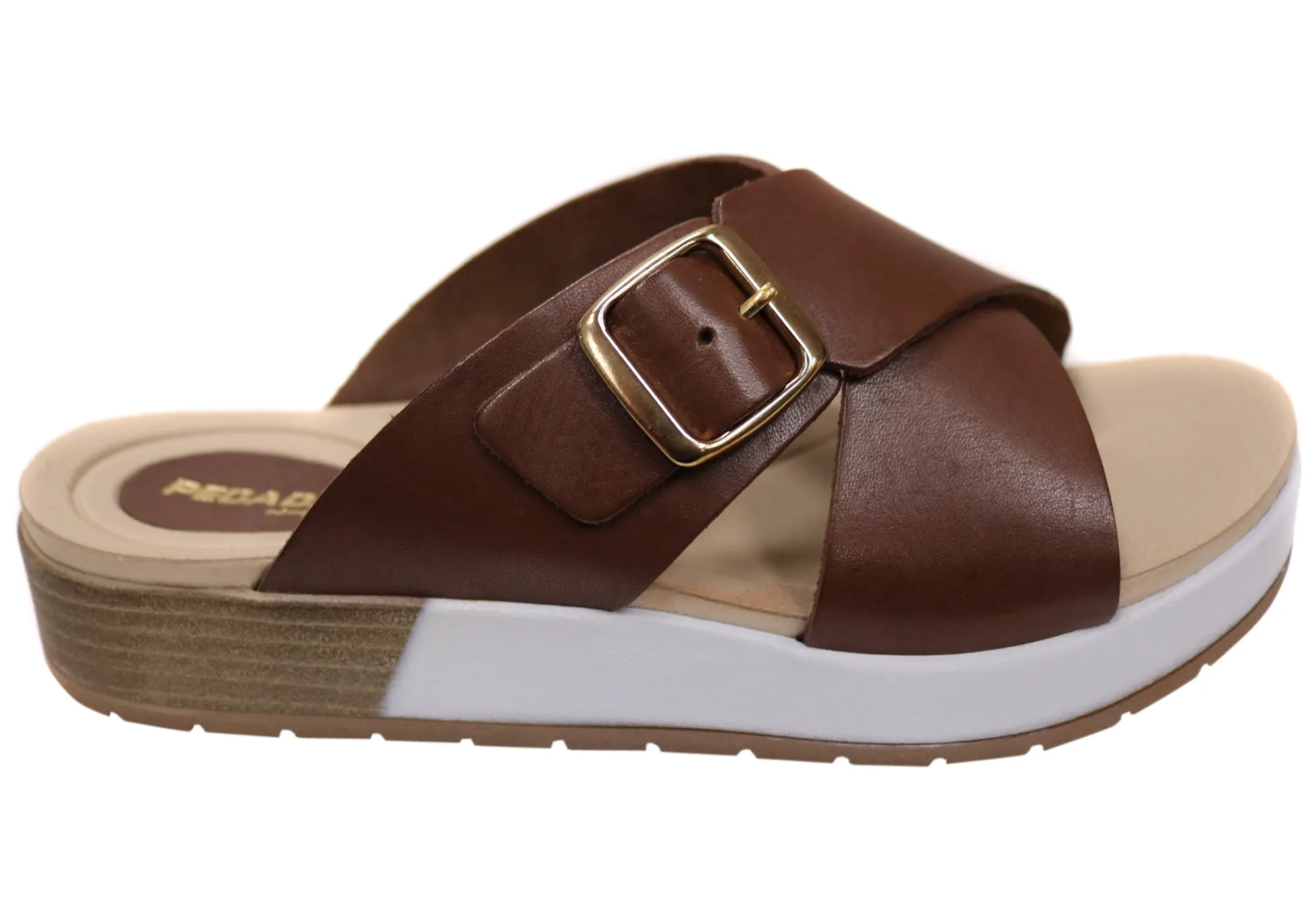 Pegada Gianna Womens Comfort Leather Slides Sandals Made In Brazil Easy Travel Practical Outdoor Footwear