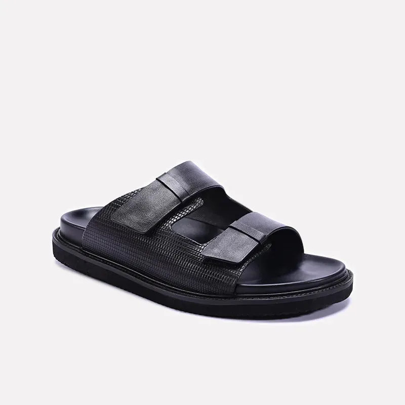 Comfortable Support Black Comfy Leather Casual Slippers 0151051