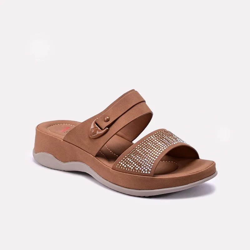 Womens Brown Casual Slippers 0413411 Heel Cushioning Anti Slip Treatment