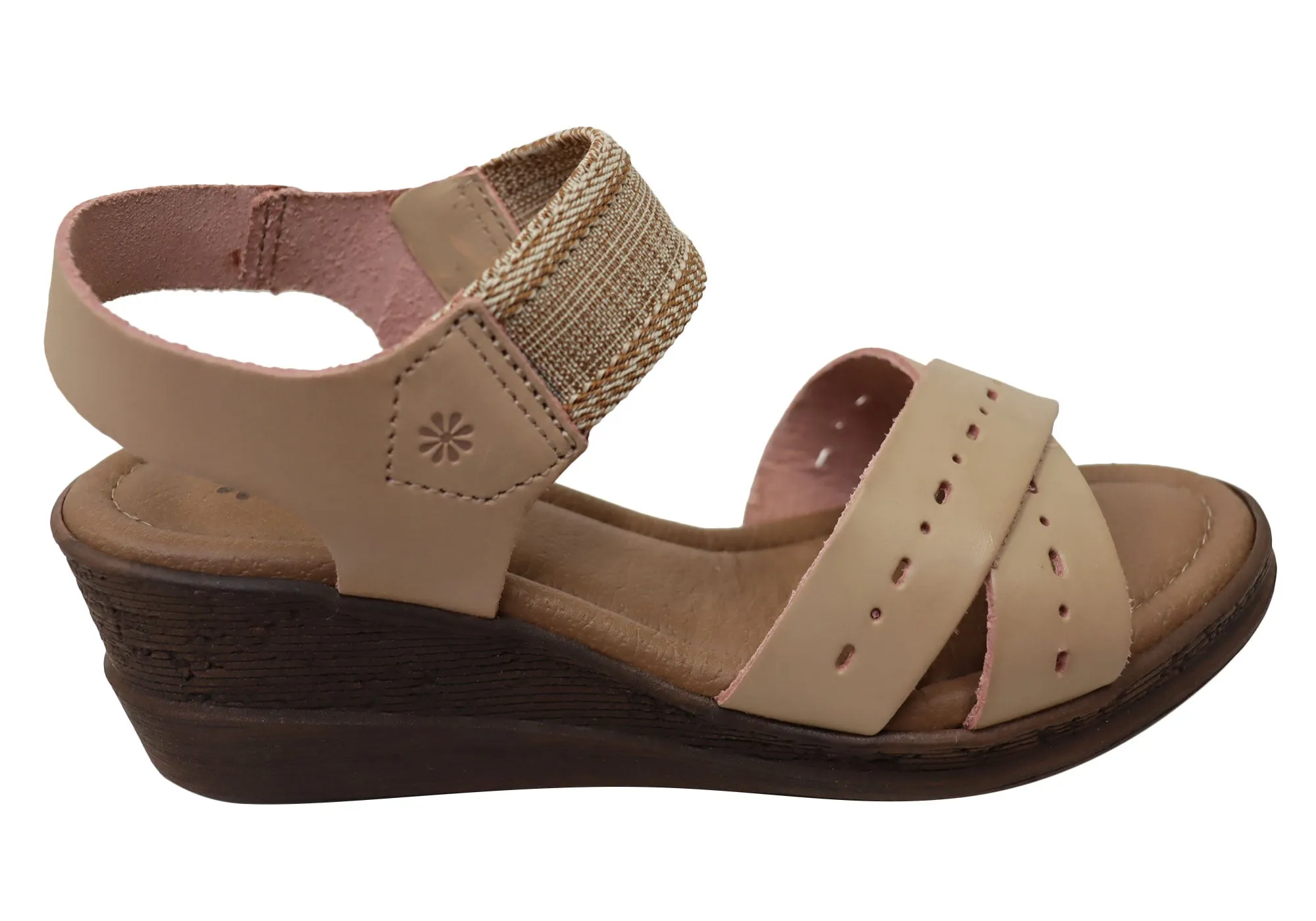 New Face Emily Womens Comfortable Leather Wedge Sandals Made In Brazil Outdoor Comfort Shoes