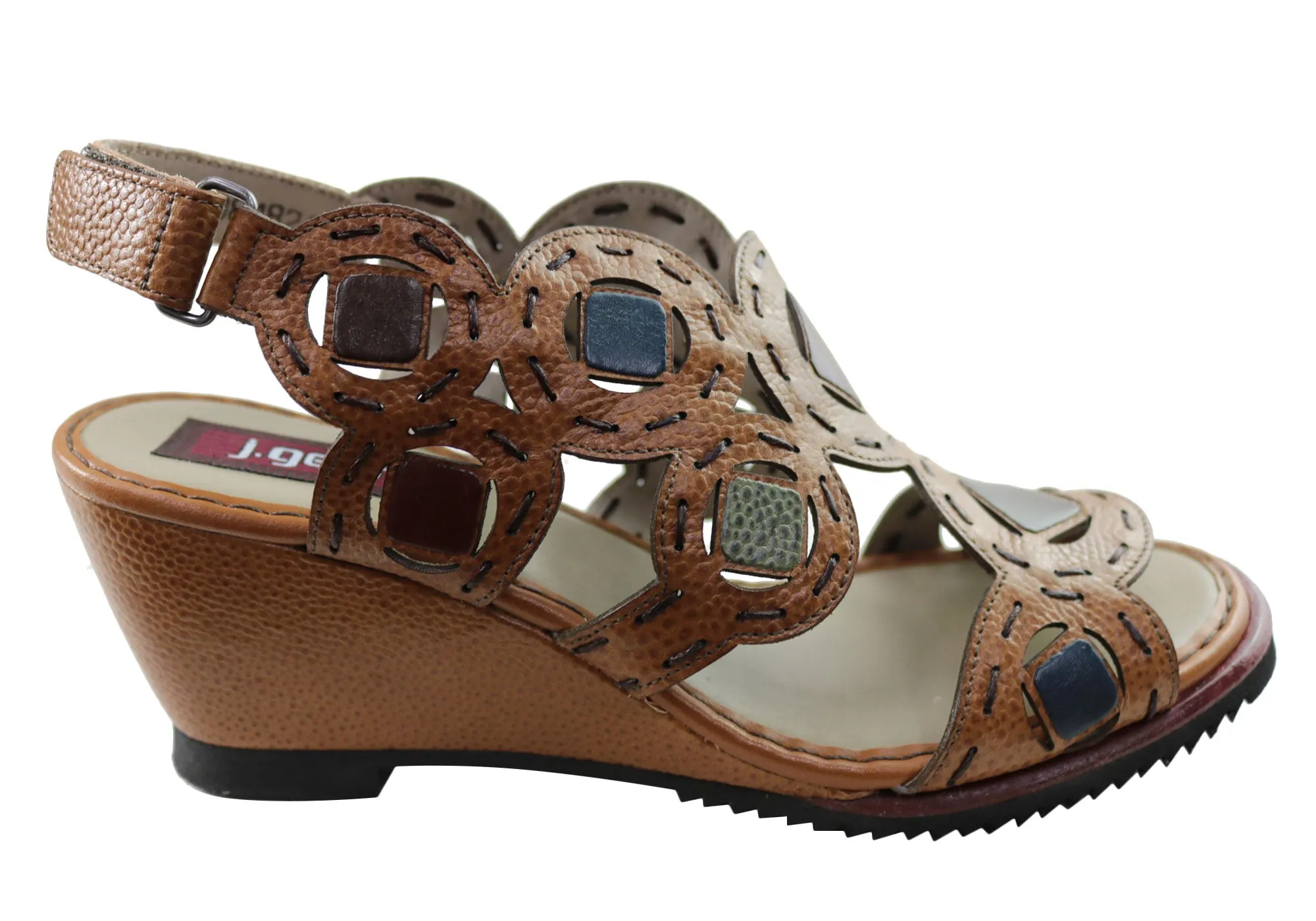 J Gean Sonya Womens Comfortable Leather Wedge Sandals Made In Brazil Breath Panel