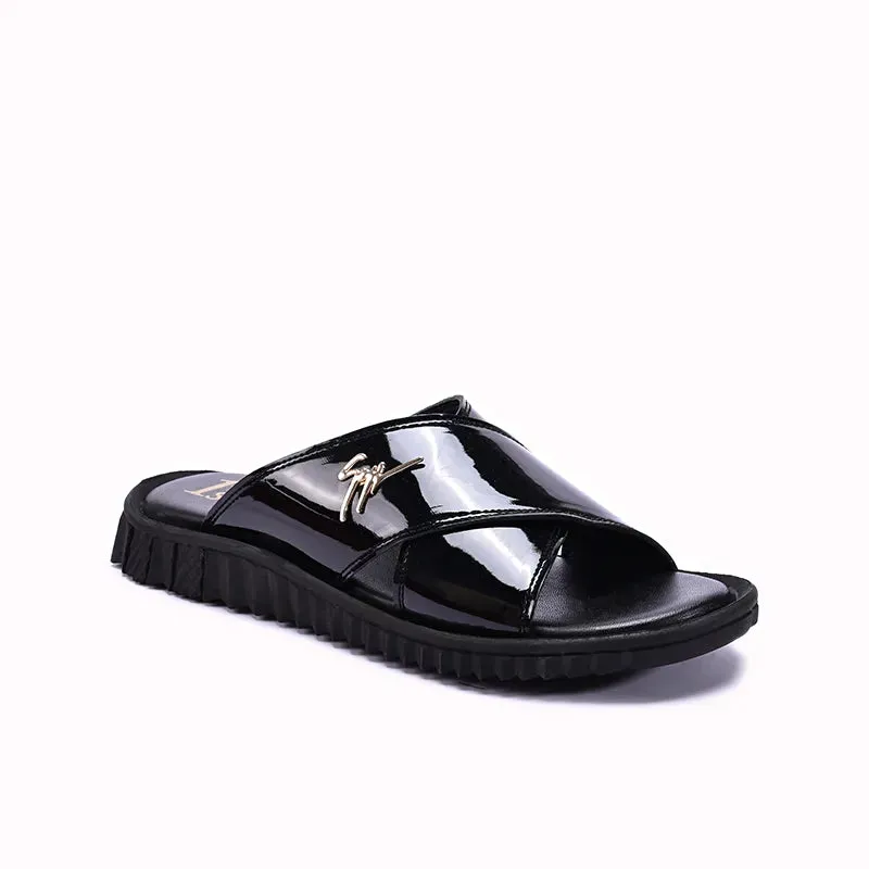 Energy Saving Effortless Foot Slip Black Glossy Casual Slippers 0150996