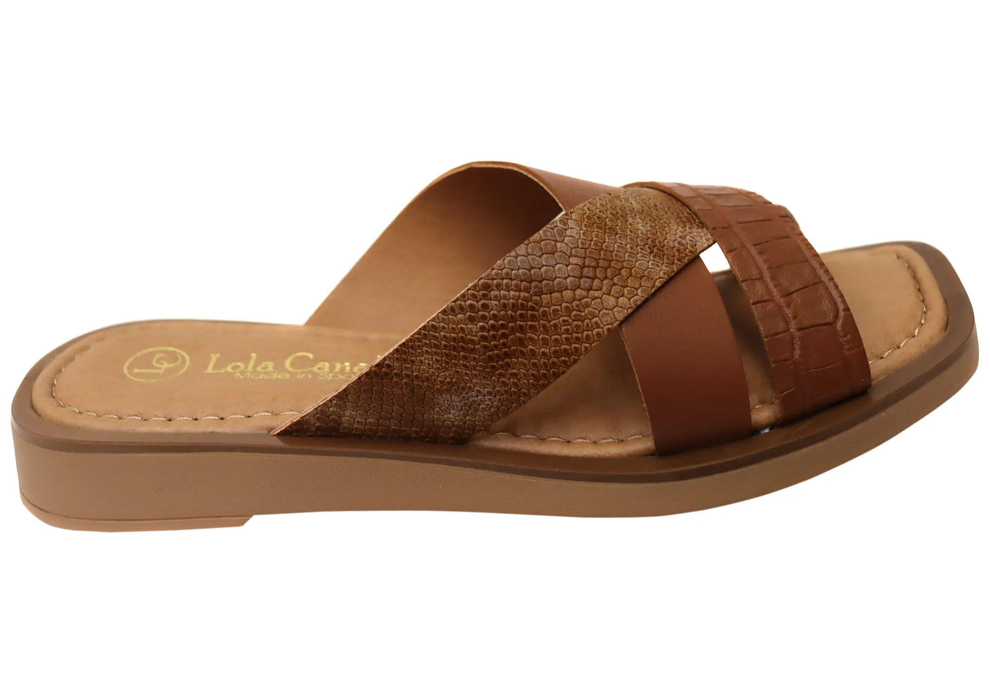 Lola Canales Nelli Womens Comfort Leather Slides Sandals Made In Spain On Foot