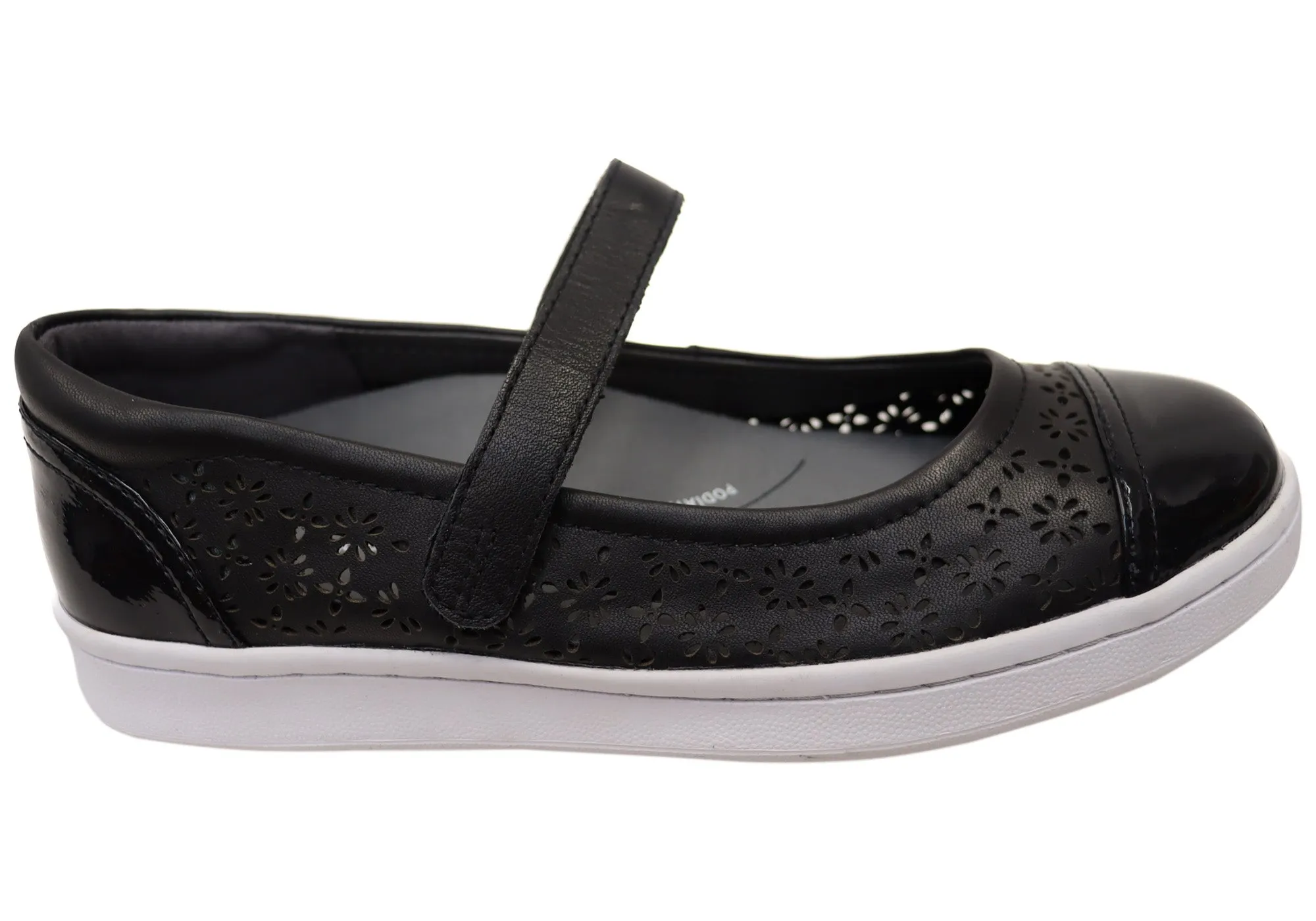 Scholl Orthaheel Womens Rhonda Punch Mary Jane Supportive Leather Shoes Pure Black Energy Rise