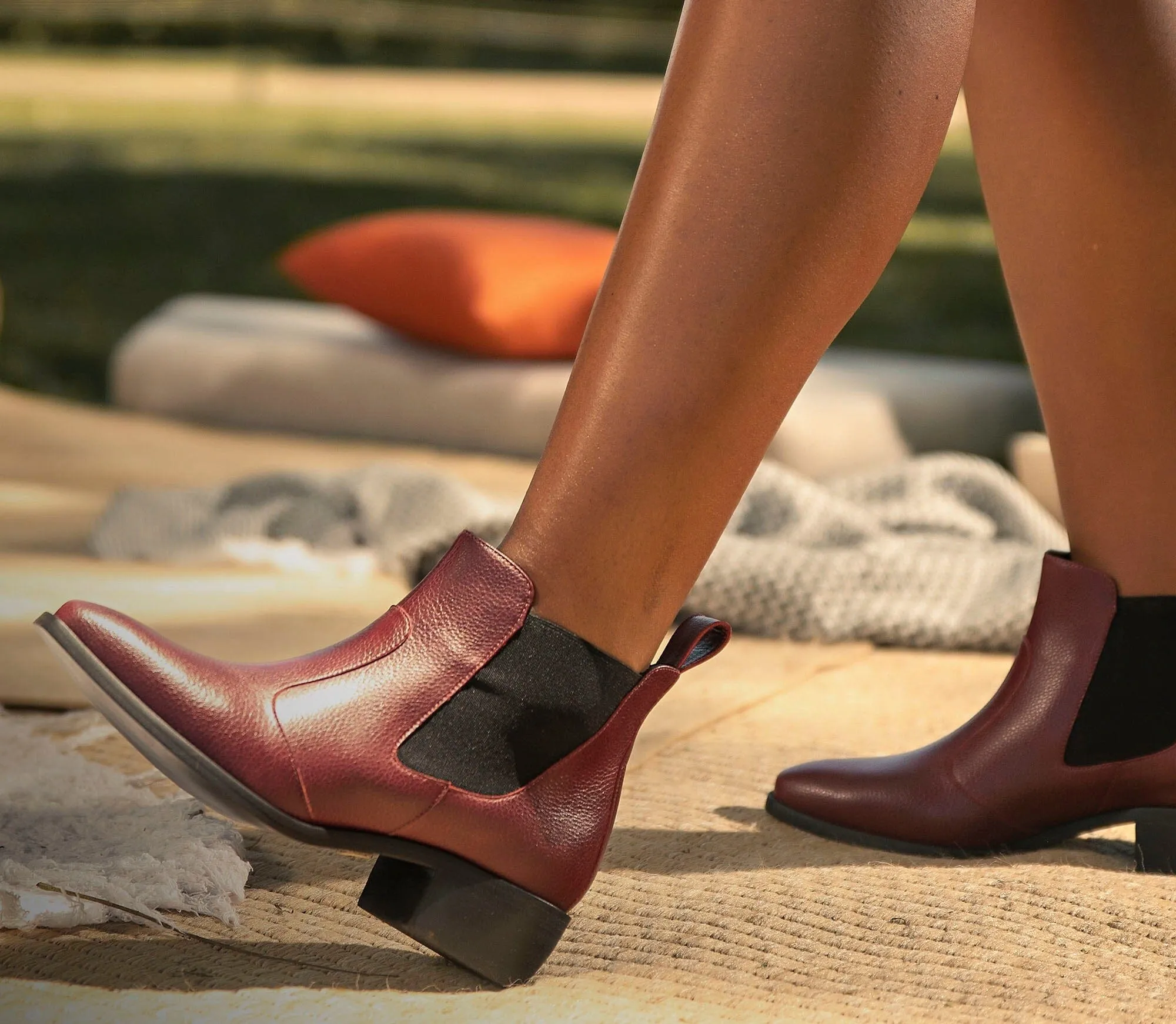 'Francesca' women's pull-on bootie by Ahimsa - burgundy Unisex Cool