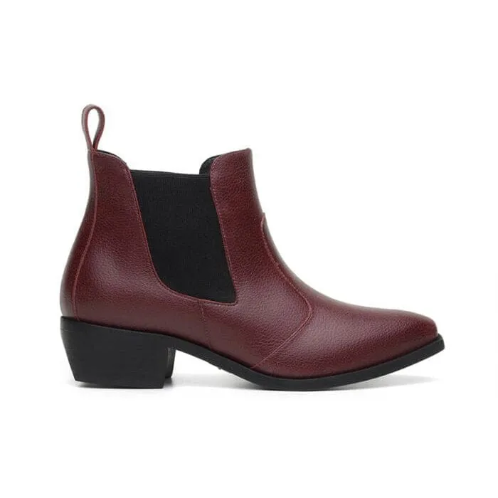 'Francesca' women's pull-on bootie by Ahimsa - burgundy Tough Fit