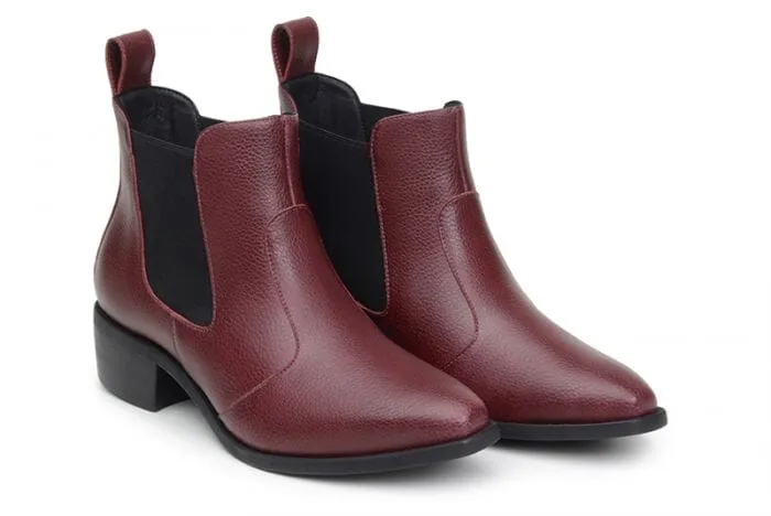 'Francesca' women's pull-on bootie by Ahimsa - burgundy Zip Up