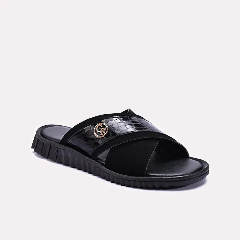 Black Criss Cross Casual Slippers For Men 0151001 OdorResistant