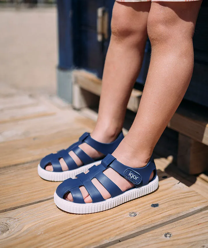Sporty Footwear for Vacation Y Strap Design Igor Boy's and Girl's Nico Sandal - Marino