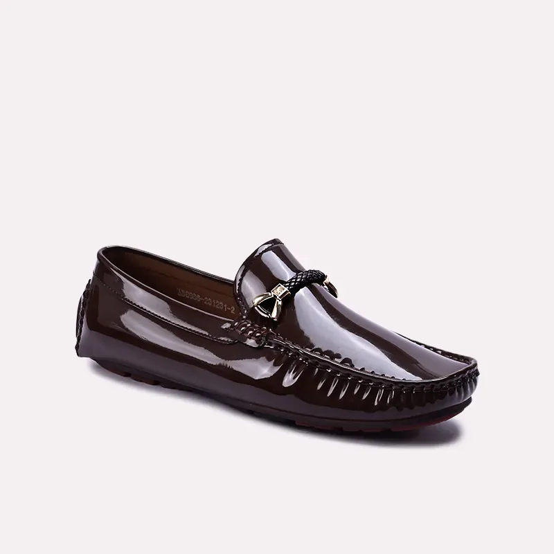 Motion Friendly Subtle Detail Griffith Brown Glossy Horsebit Loafers 0130870