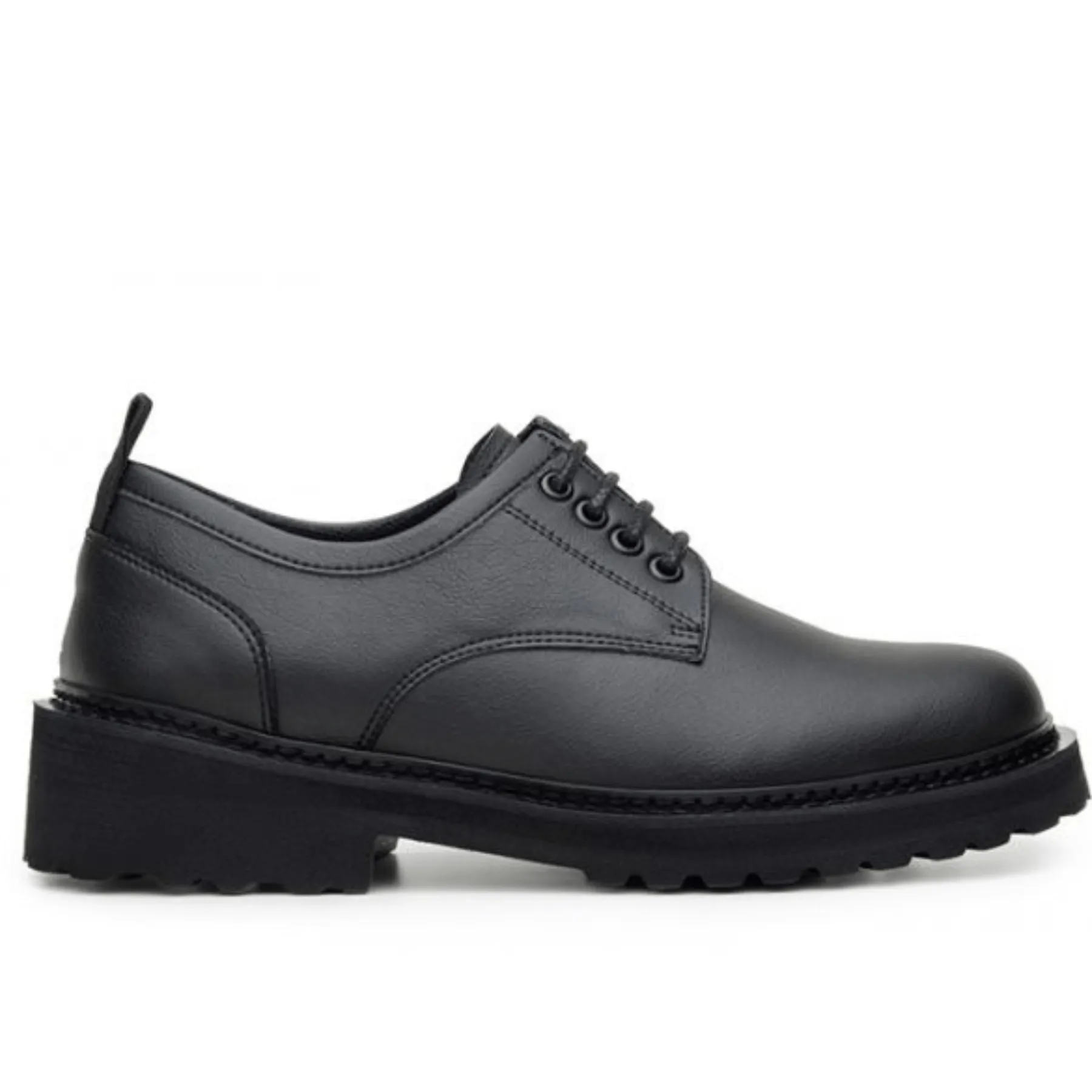 photo shoot Flexible Design 'Everyday Derby' unisex vegan shoe with chunky sole by Ahimsa - black