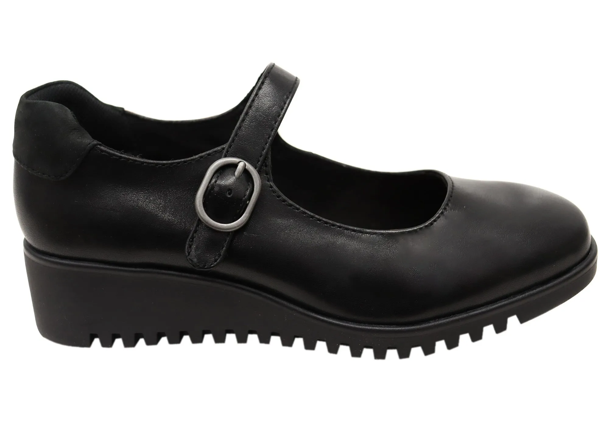 Comfortiva Debbie Womens Leather Wide Fit Wedge Mary Jane Shoes Breathable Material