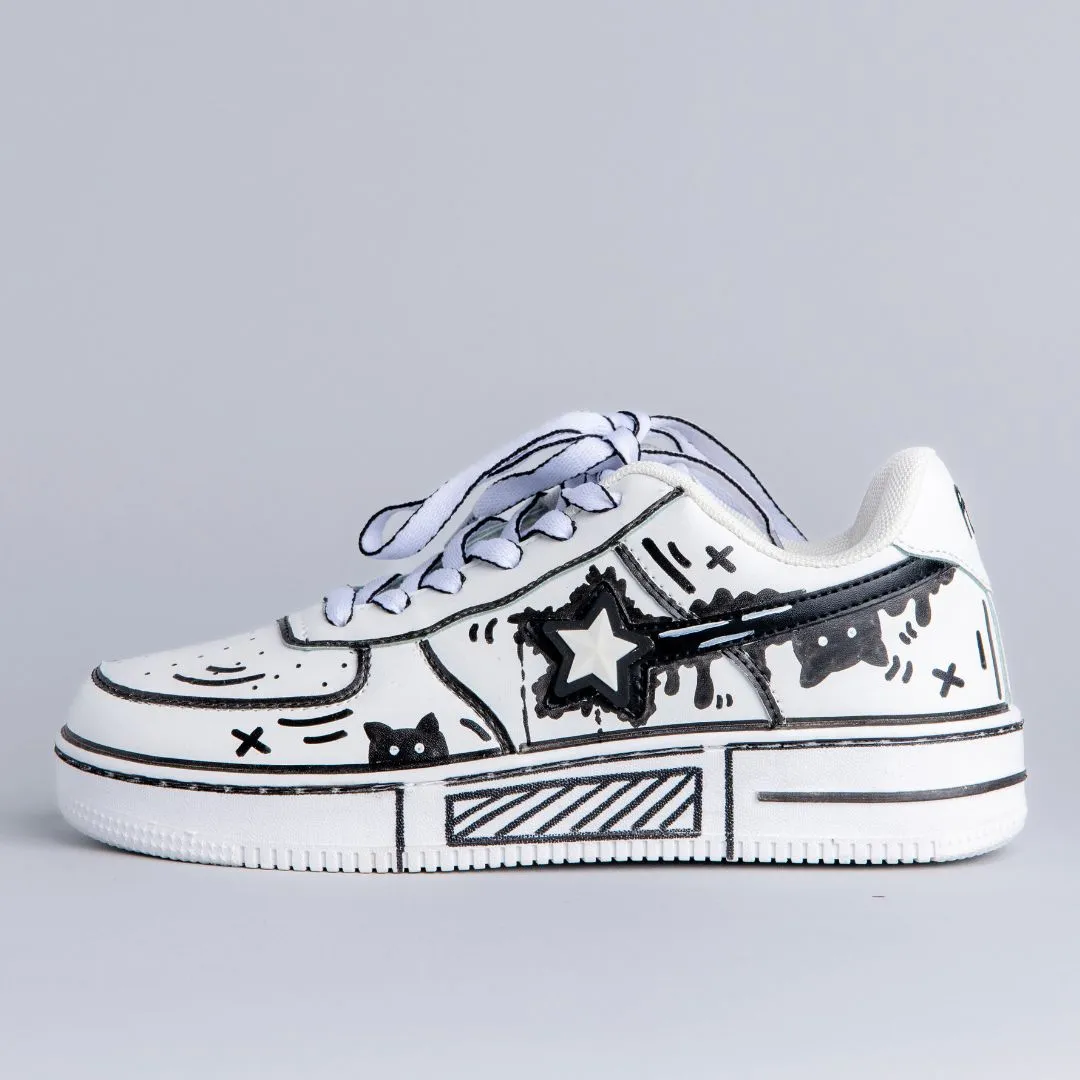 Show Stage Hand Painted Bold Contrast Casual White Shoes - Unisex
