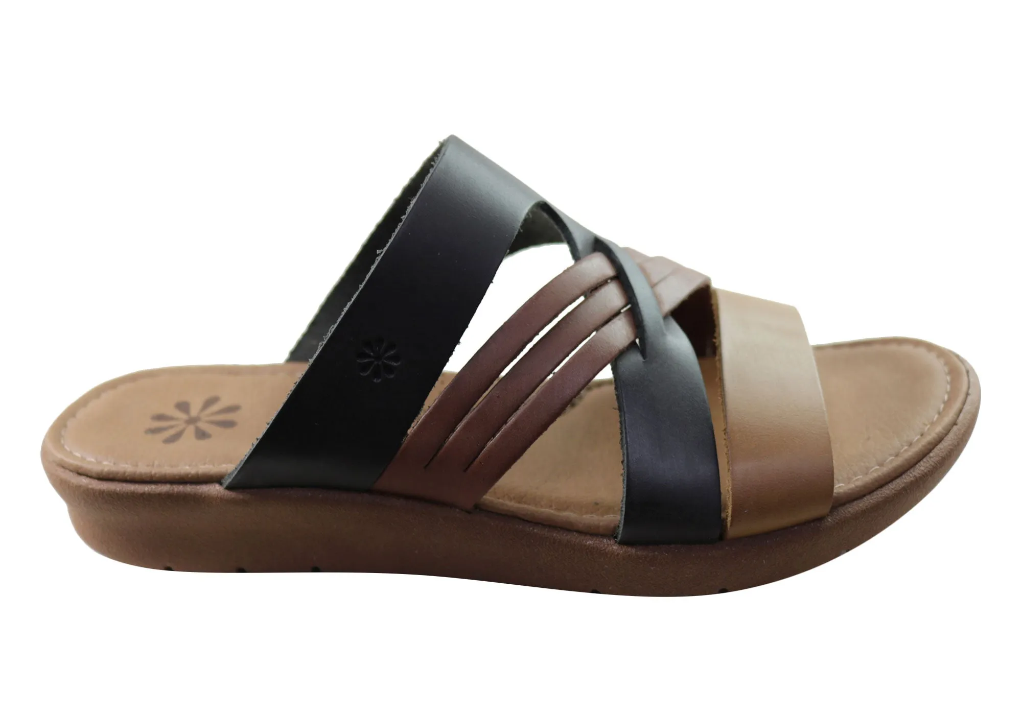 New Face Anza Womens Comfort Leather Slides Sandals Made In Brazil Stretchable Straps