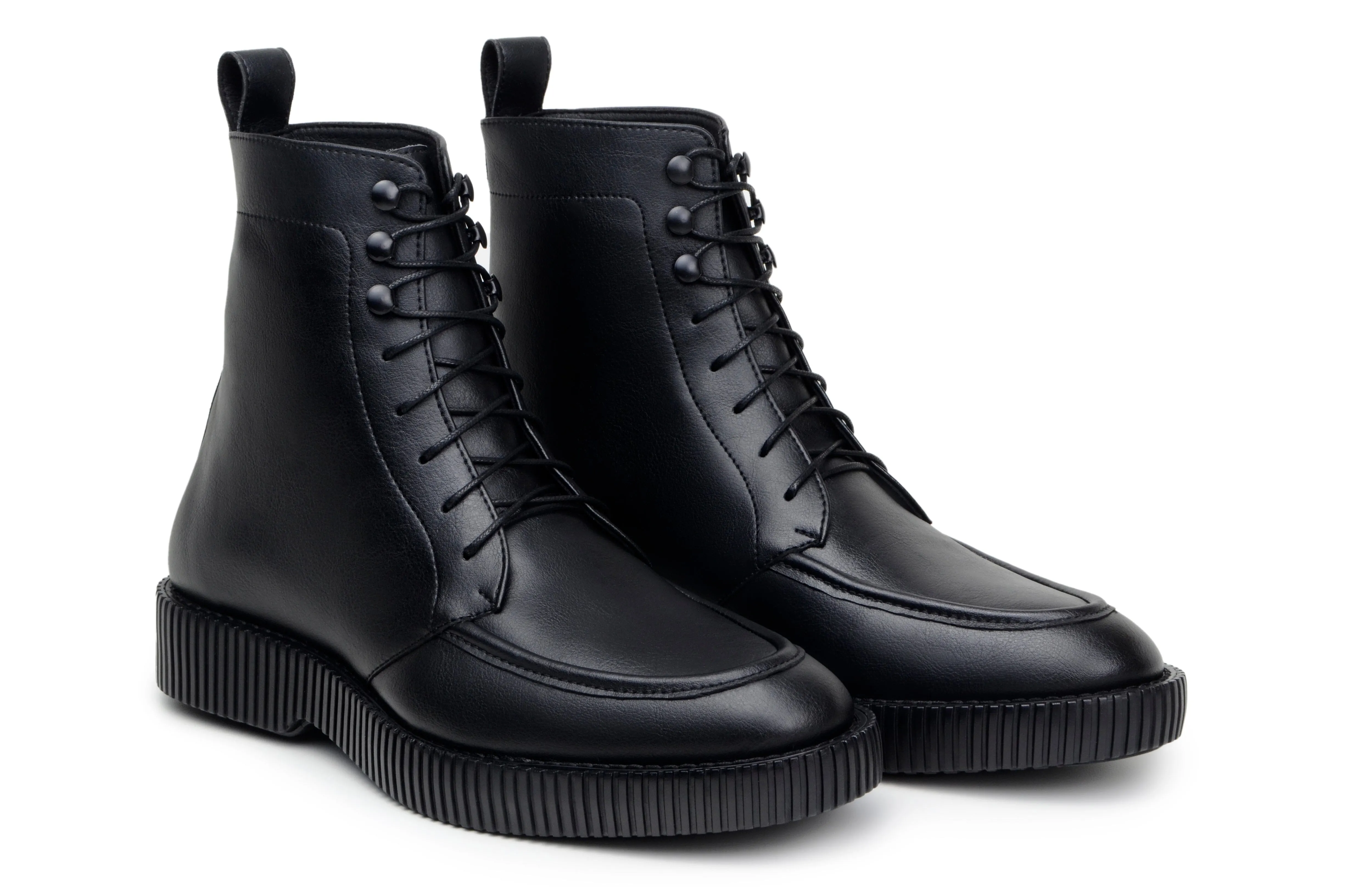 Memory Foam 'Regis' men's creeper sole lace-up boot in vegan leather by Zette Shoes - black