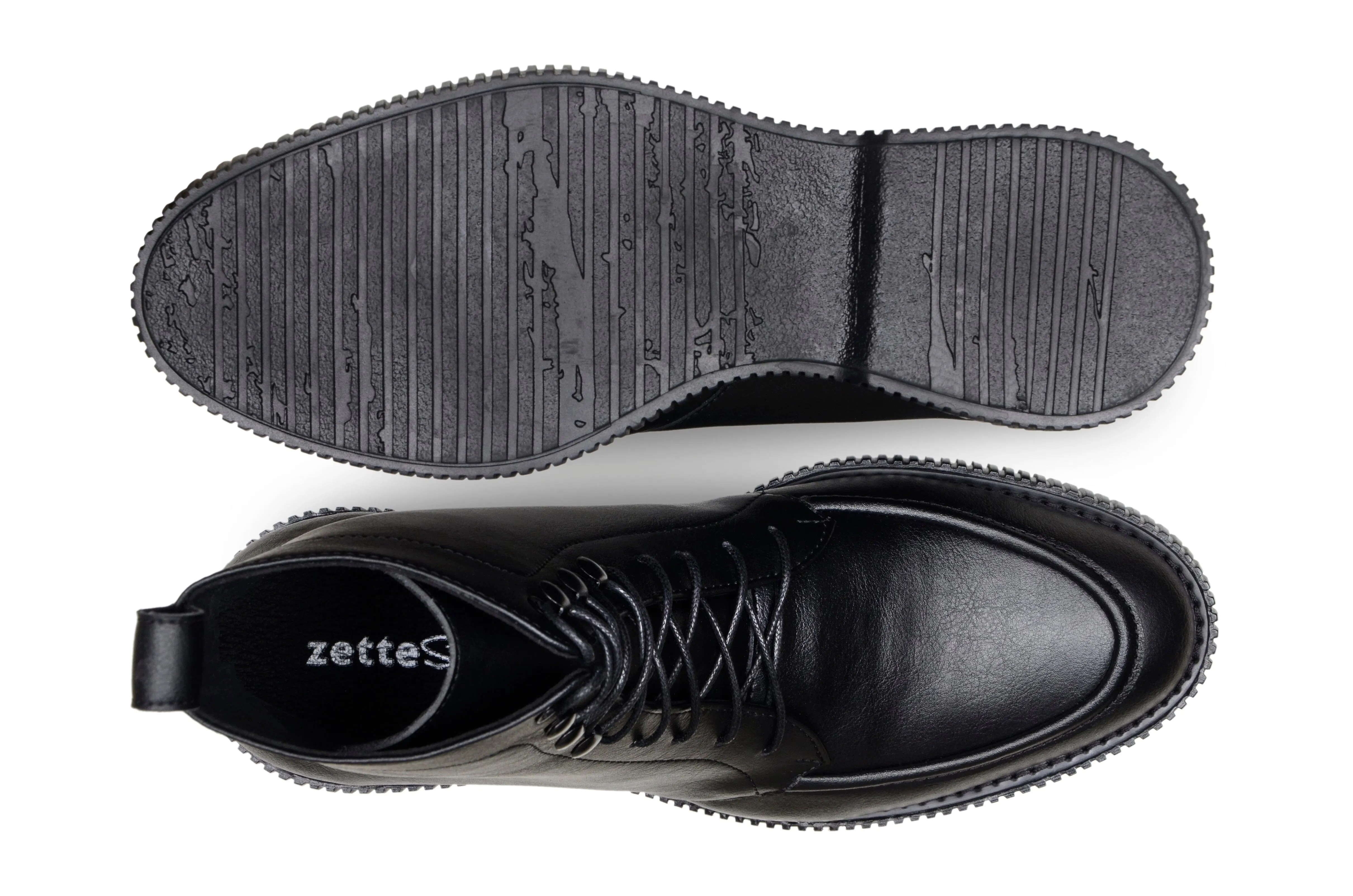 'Regis' men's creeper sole lace-up boot in vegan leather by Zette Shoes - black Arch Fit