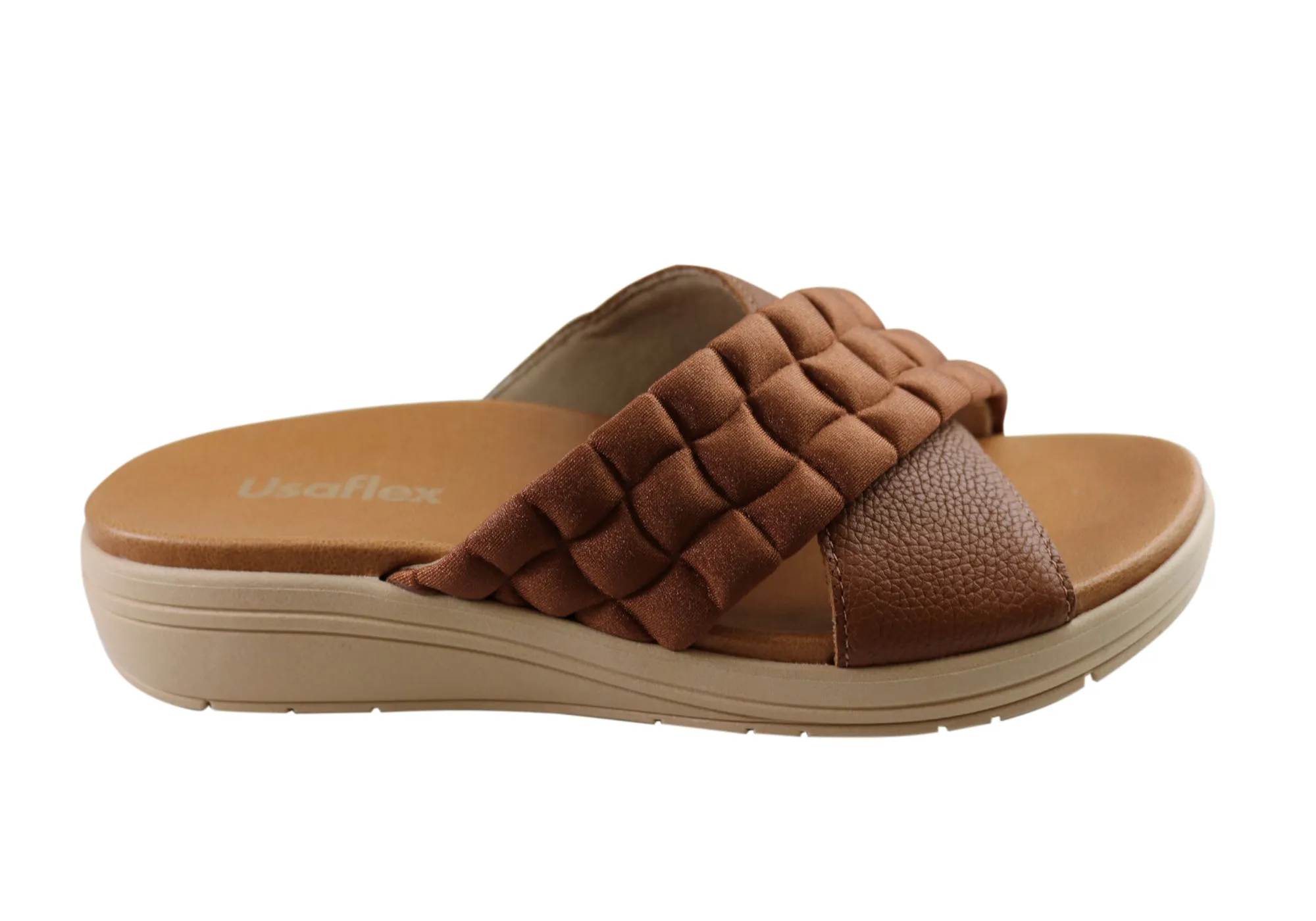Canvas Upper Sun Ready Usaflex Mela Womens Comfort Leather Slides Sandals Made In Brazil