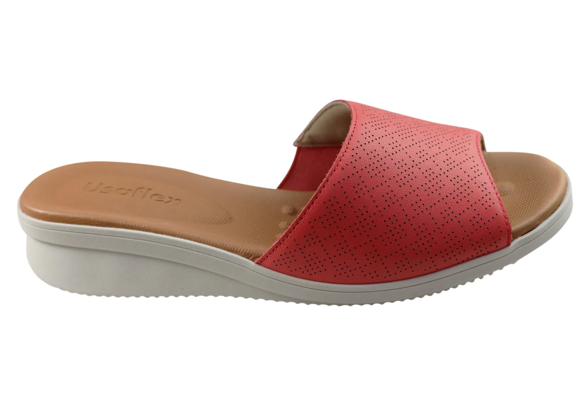 Strappy Design Usaflex Sunrise Womens Comfort Leather Slides  Made In Brazil