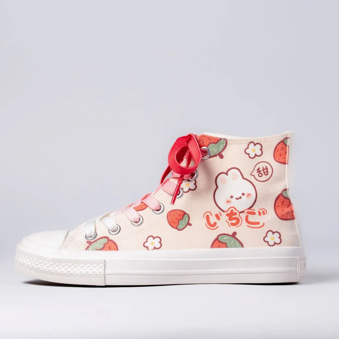 Kawaii Strawberry Bunny High Top Canvas Shoes - Unisex Stretch Fabric Work Commute Stable base