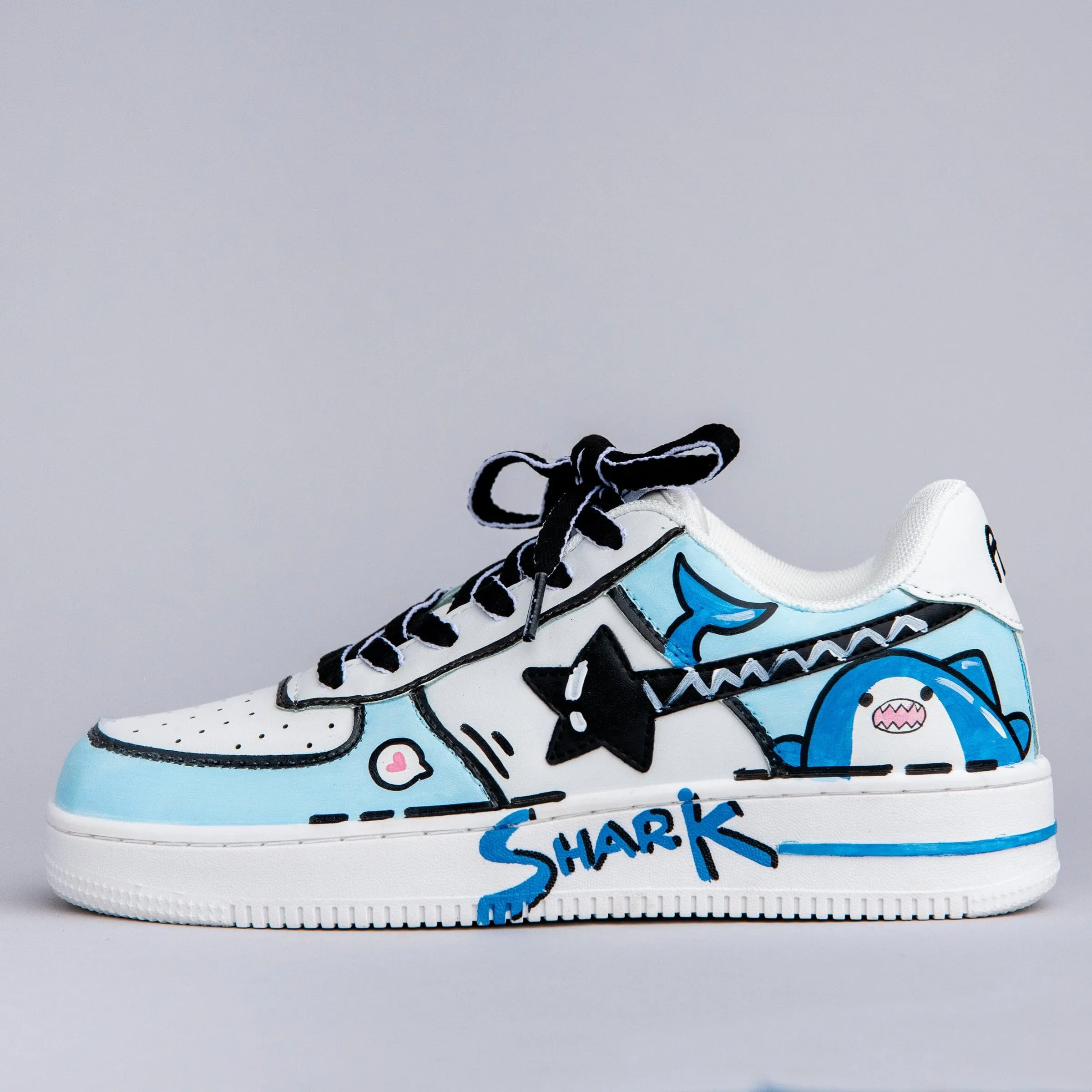 Pool Time Hand Painted Bruce the Shark Casual White Shoes - Unisex